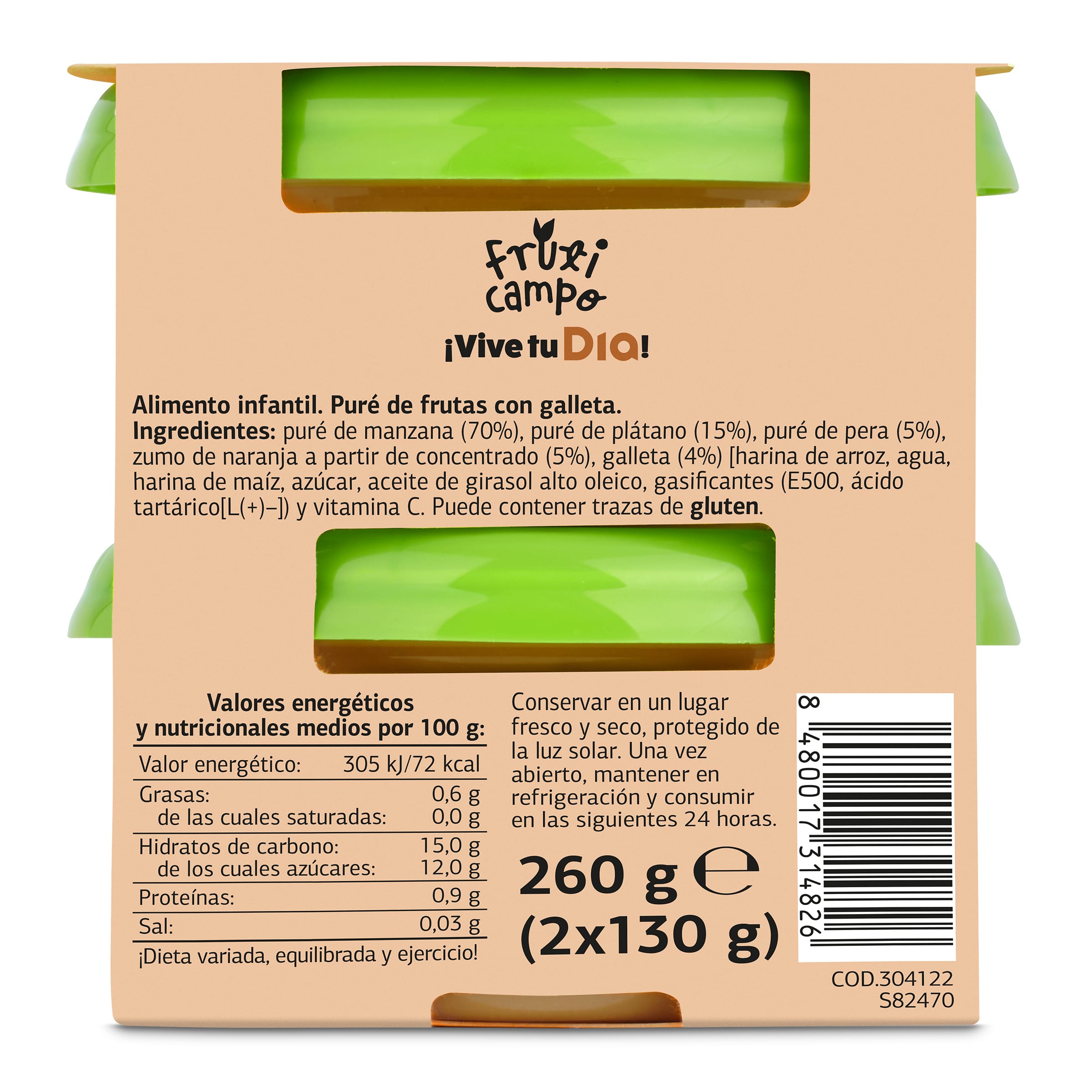 Puré de frutas con galleta Dia Fruticampo pack 2 x 130 g