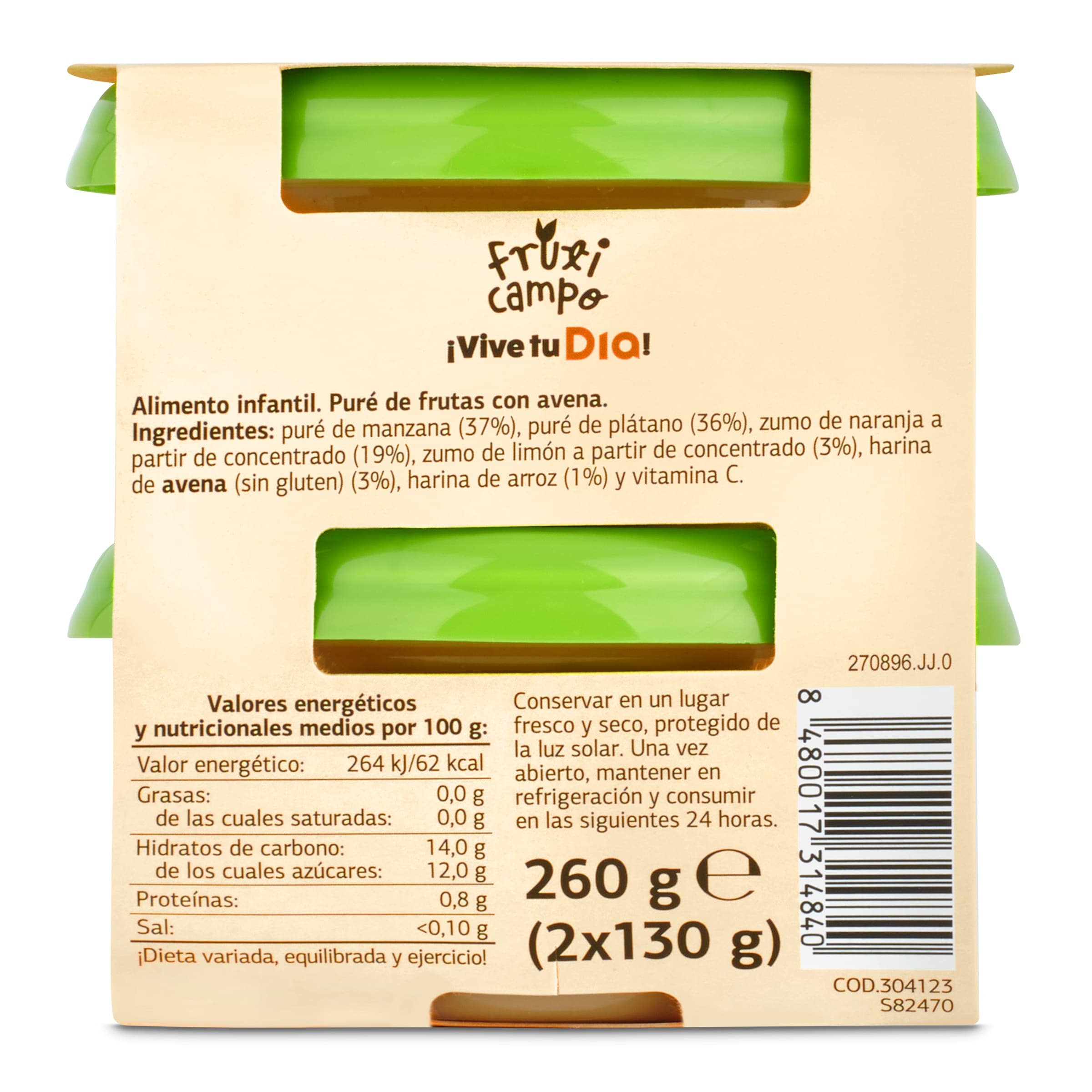 Puré de fruta variada con avena Dia Fruticampo pack 2 x 130 g