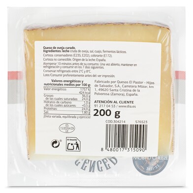Queso curado de oveja El Cencerro de Dia 200 g-1 Queso curado de oveja El Cencerro de Dia 200 g-1
