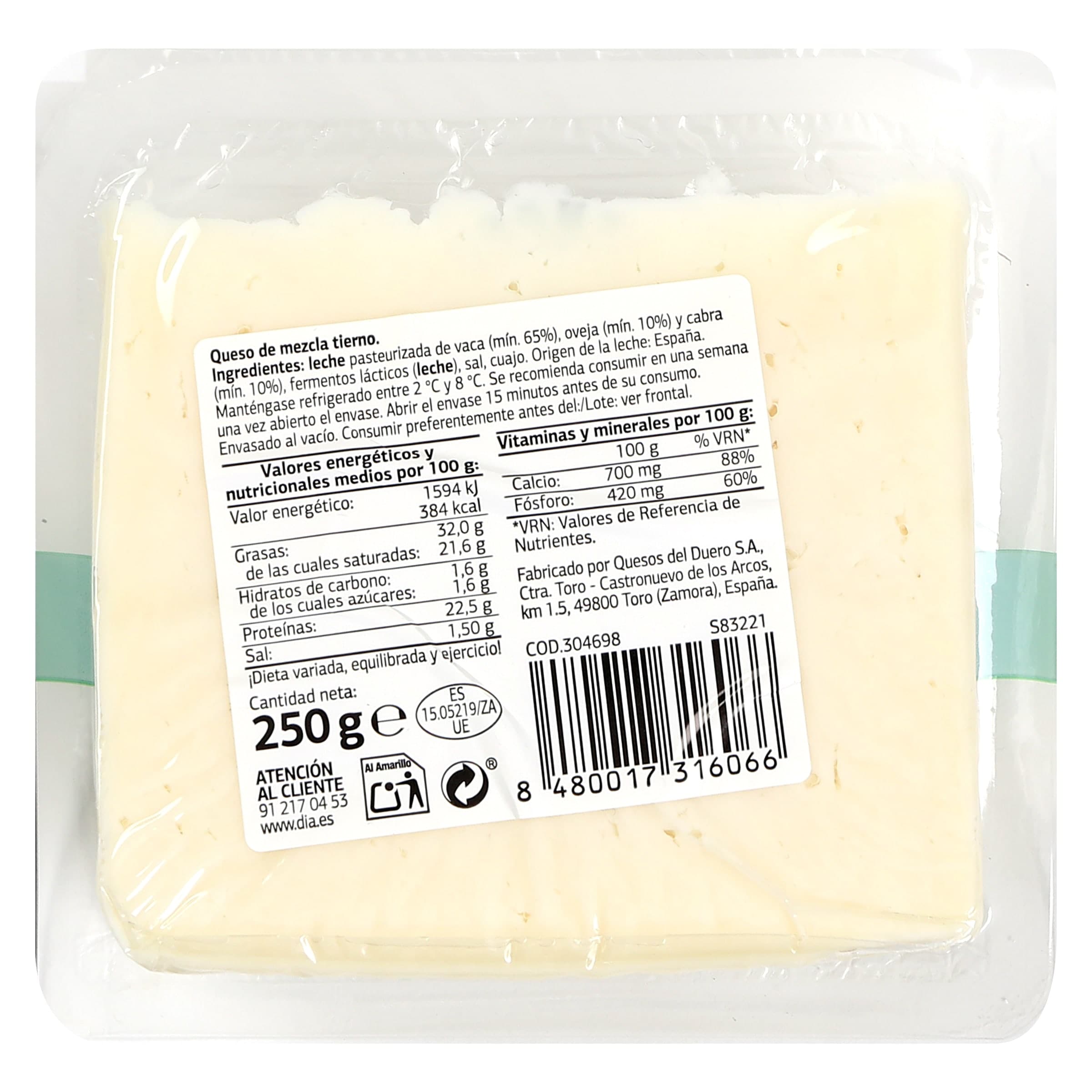 Queso tierno mezcla Dia El Cencerro 250 g