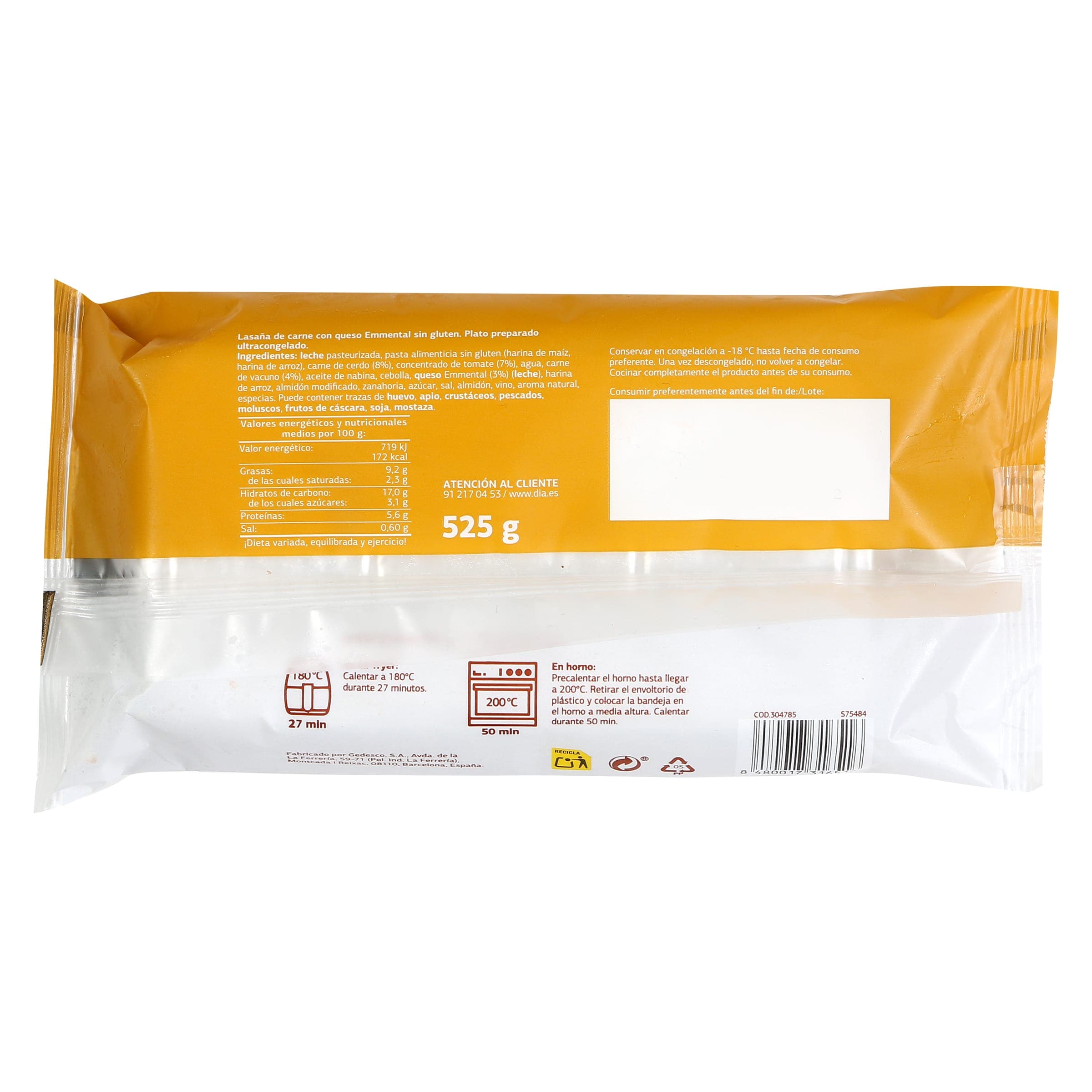 Lasaña boloñesa sin gluten Dia Al Punto 525 g