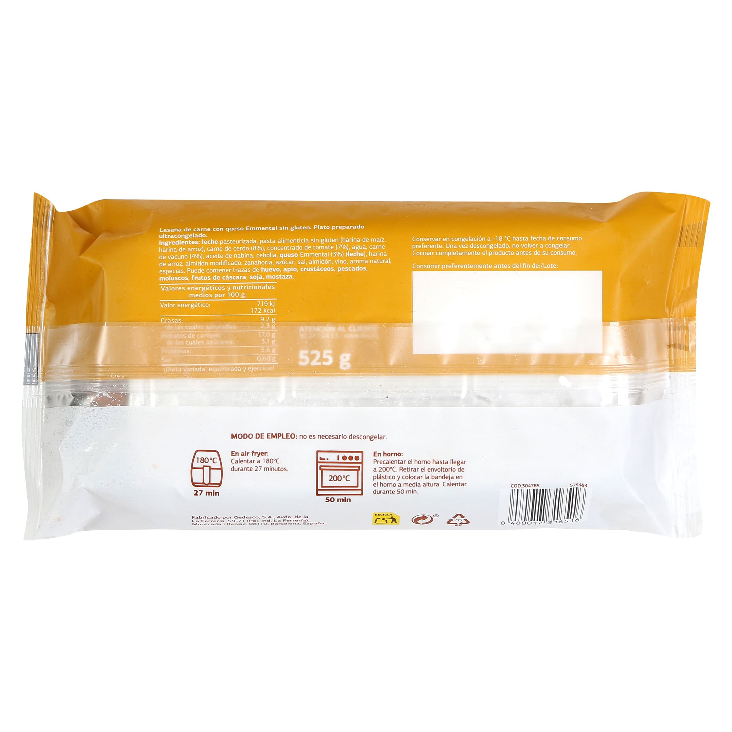 Lasaña boloñesa sin gluten Dia Al Punto 525 g