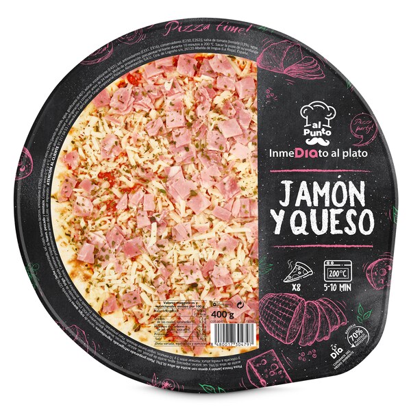 Pizza de Jamón y Queso Dia Al Punto Envase 400 Gr.