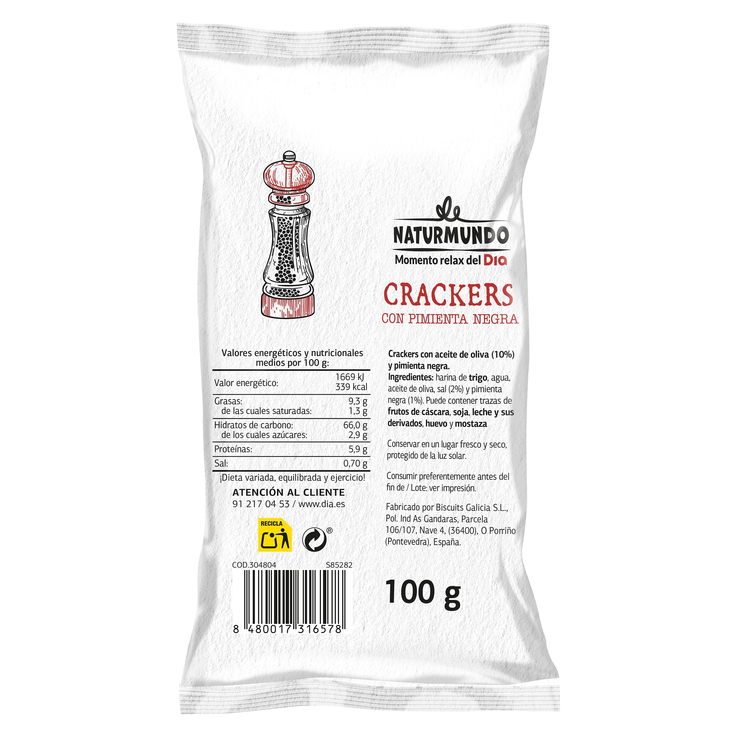 Galletas crackers con pimienta negra Dia Naturmundo 100 g