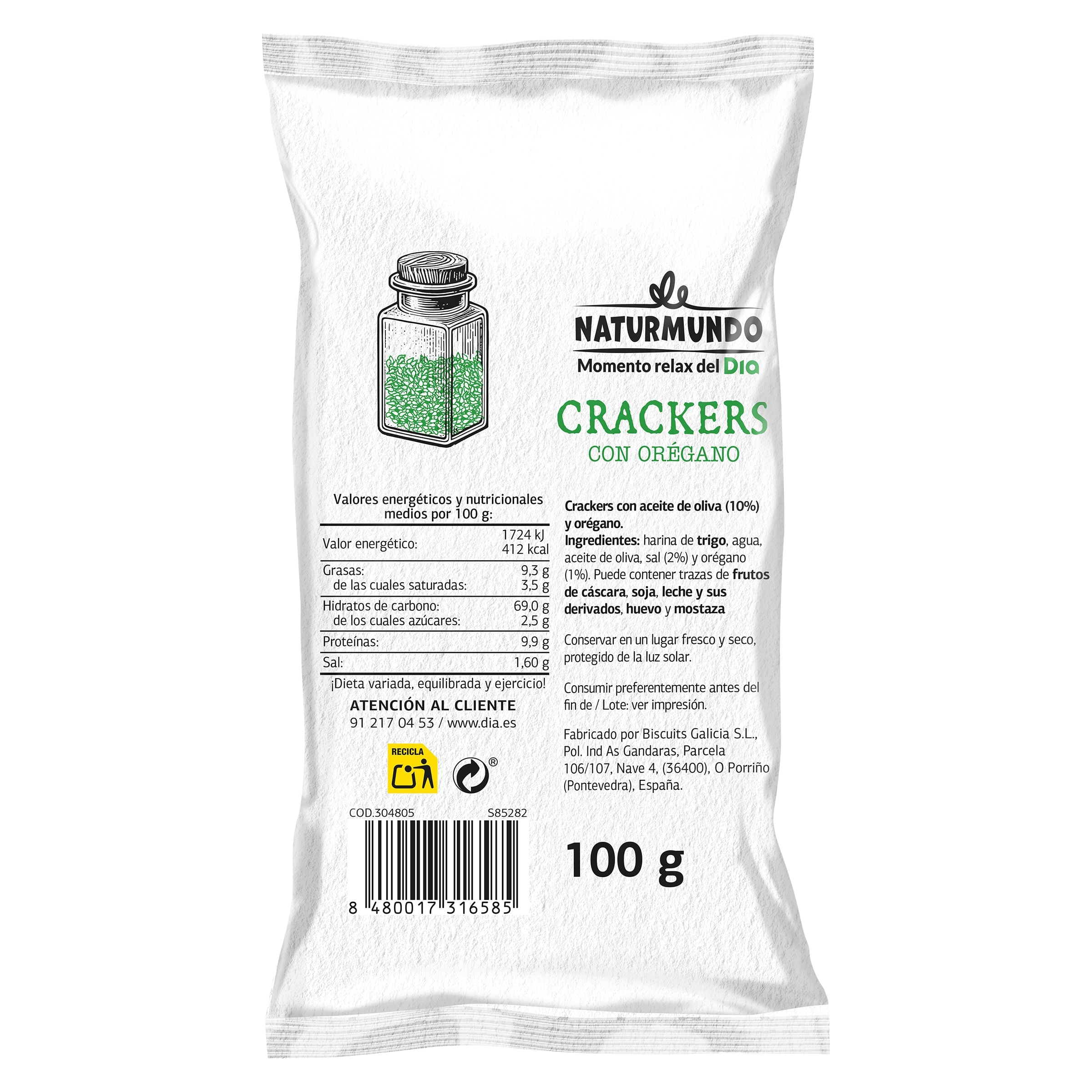 Galletas crackers con orégano  Dia Naturmundo 100 g