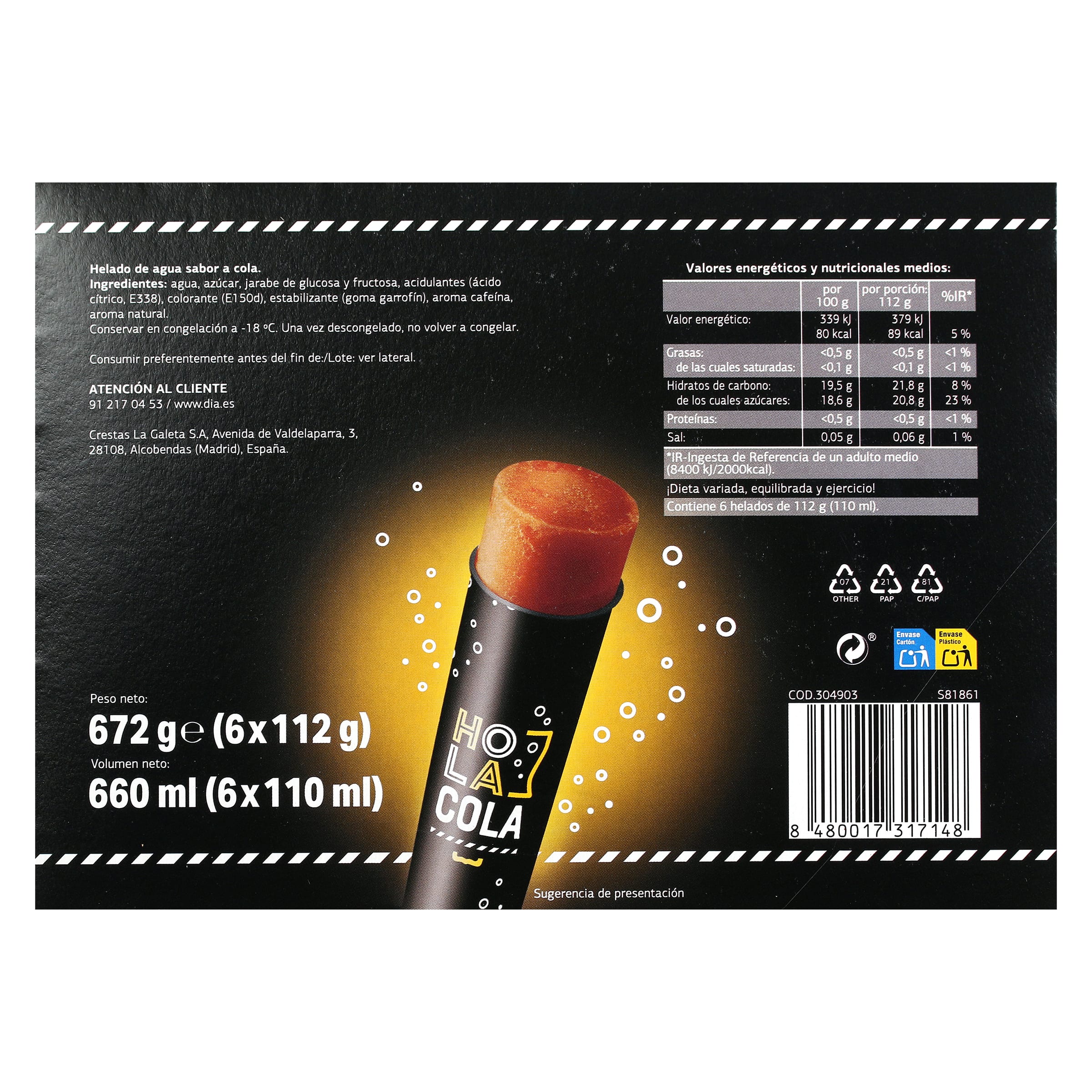 Polos sabor Hola Cola Dia Temptation 6 x 112 g