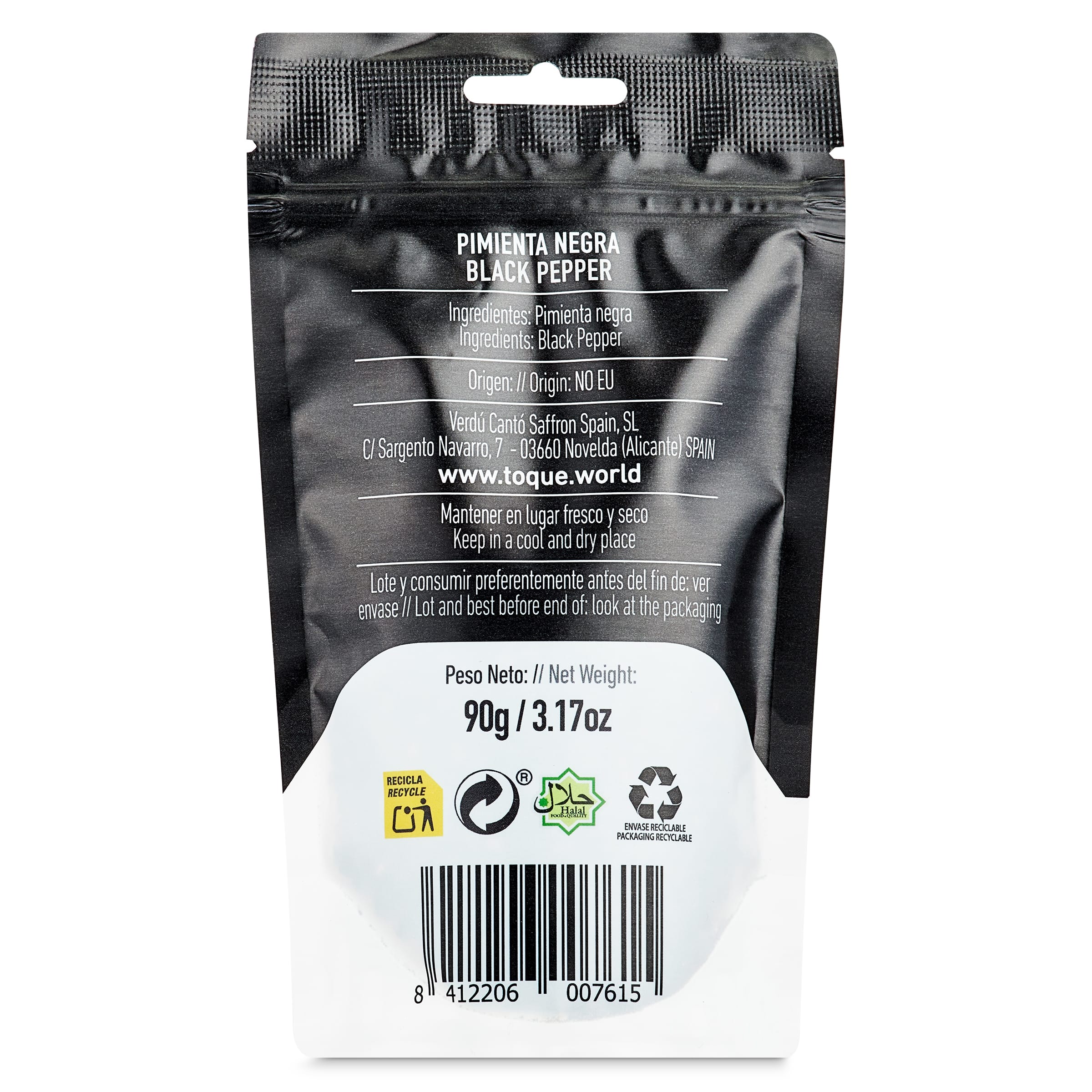 Pimienta negra en grano Toque 90 g
