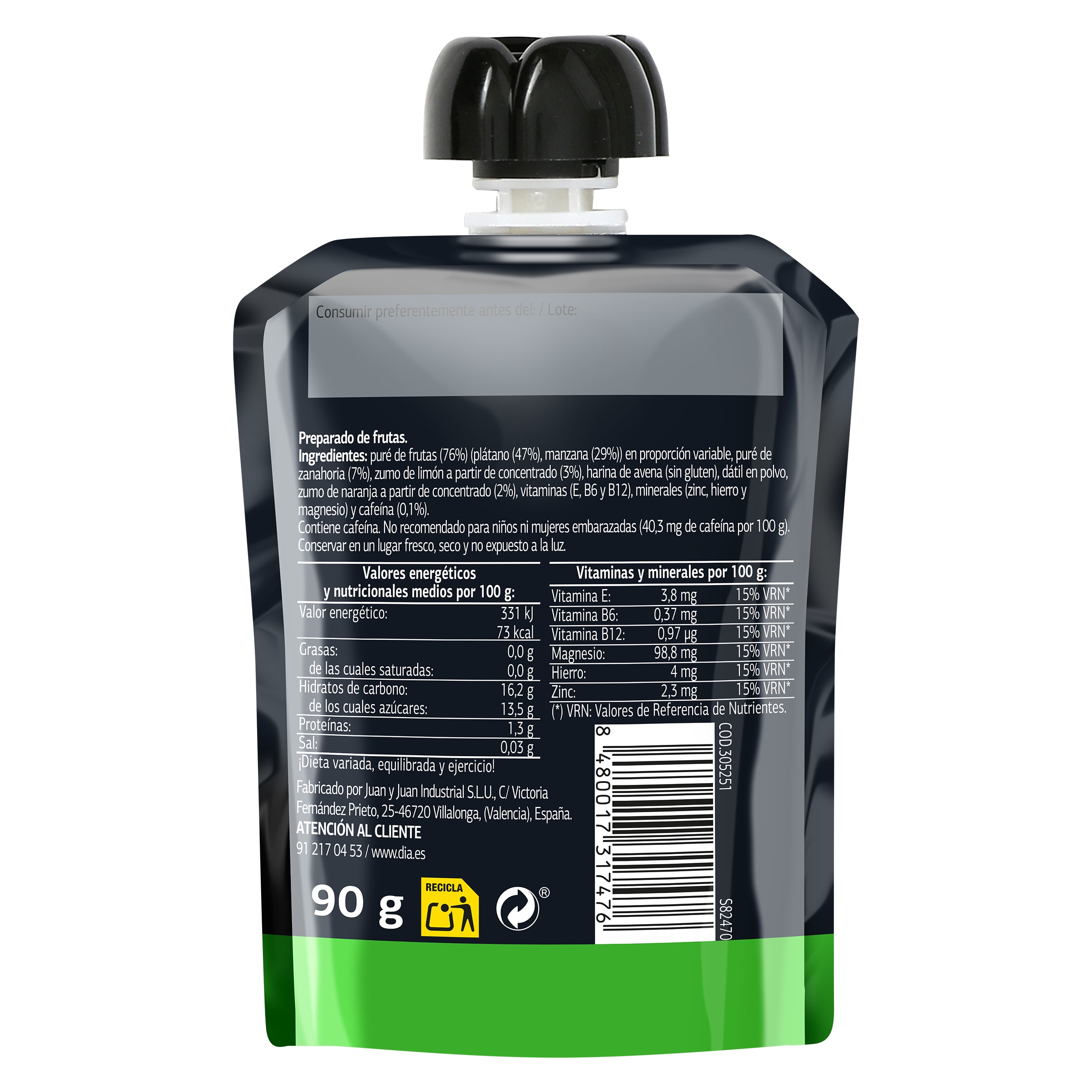Pouch pre entreno de frutas Dia Naturmundo 90 g