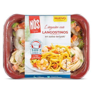 Linguine con langostinos y salsa teriyaki Nos bandeja 300 g-0 Linguine con langostinos y salsa teriyaki Nos bandeja 300 g-0
