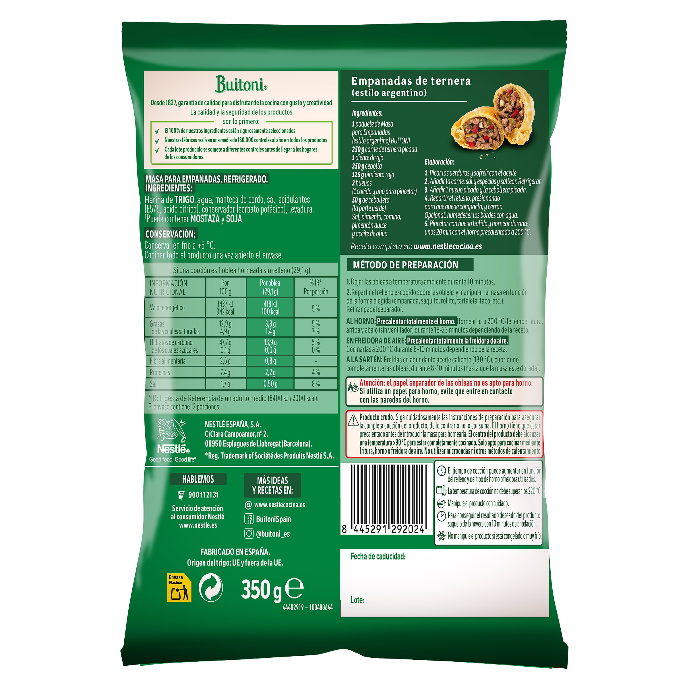 Masa gruesa para empanadillas estilo argentino Buitoni 350 g