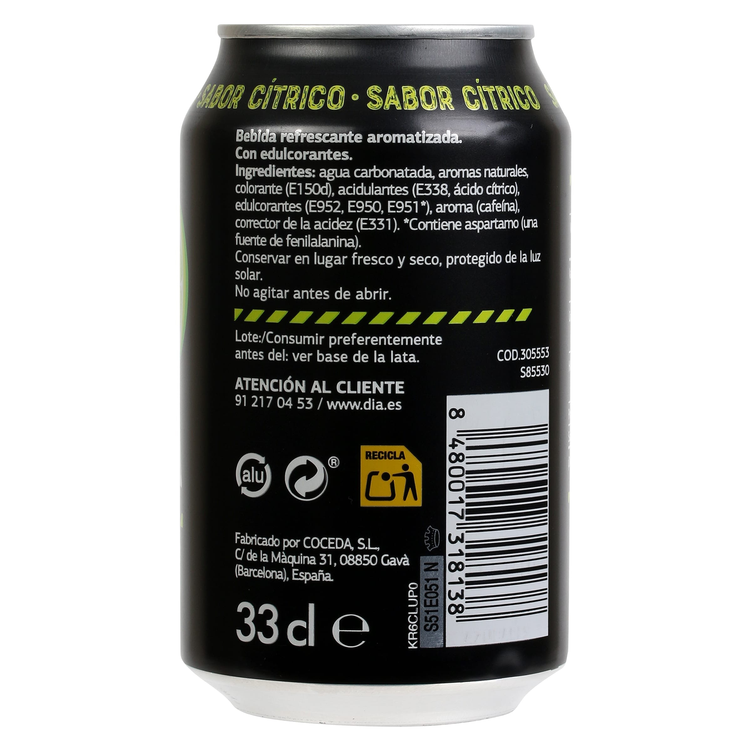 Refresco de cola zero sabor cítrico Dia Hola Cola 330 ml