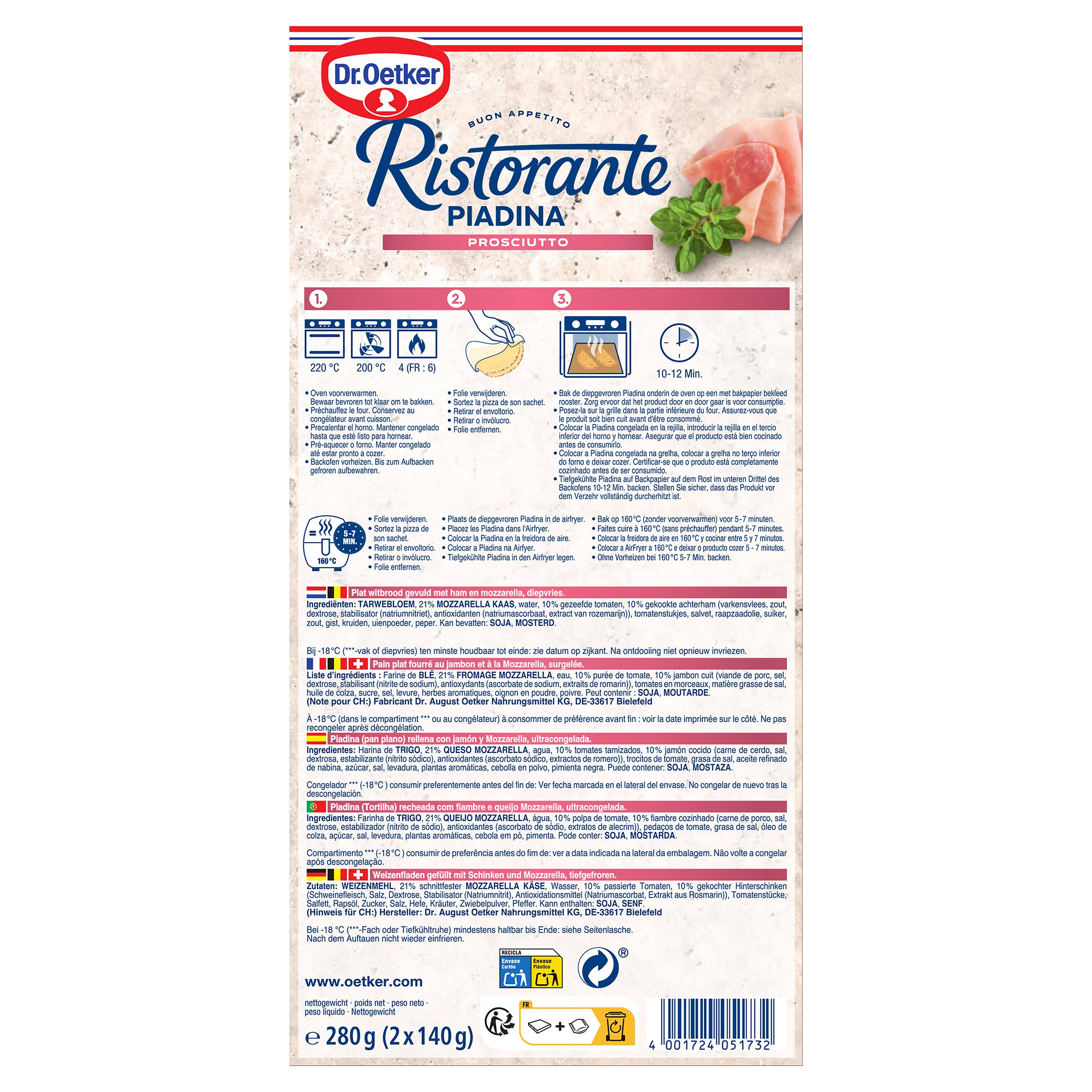 Pizza piadina prosciutto Dr. Oetker Ristorante 280 g