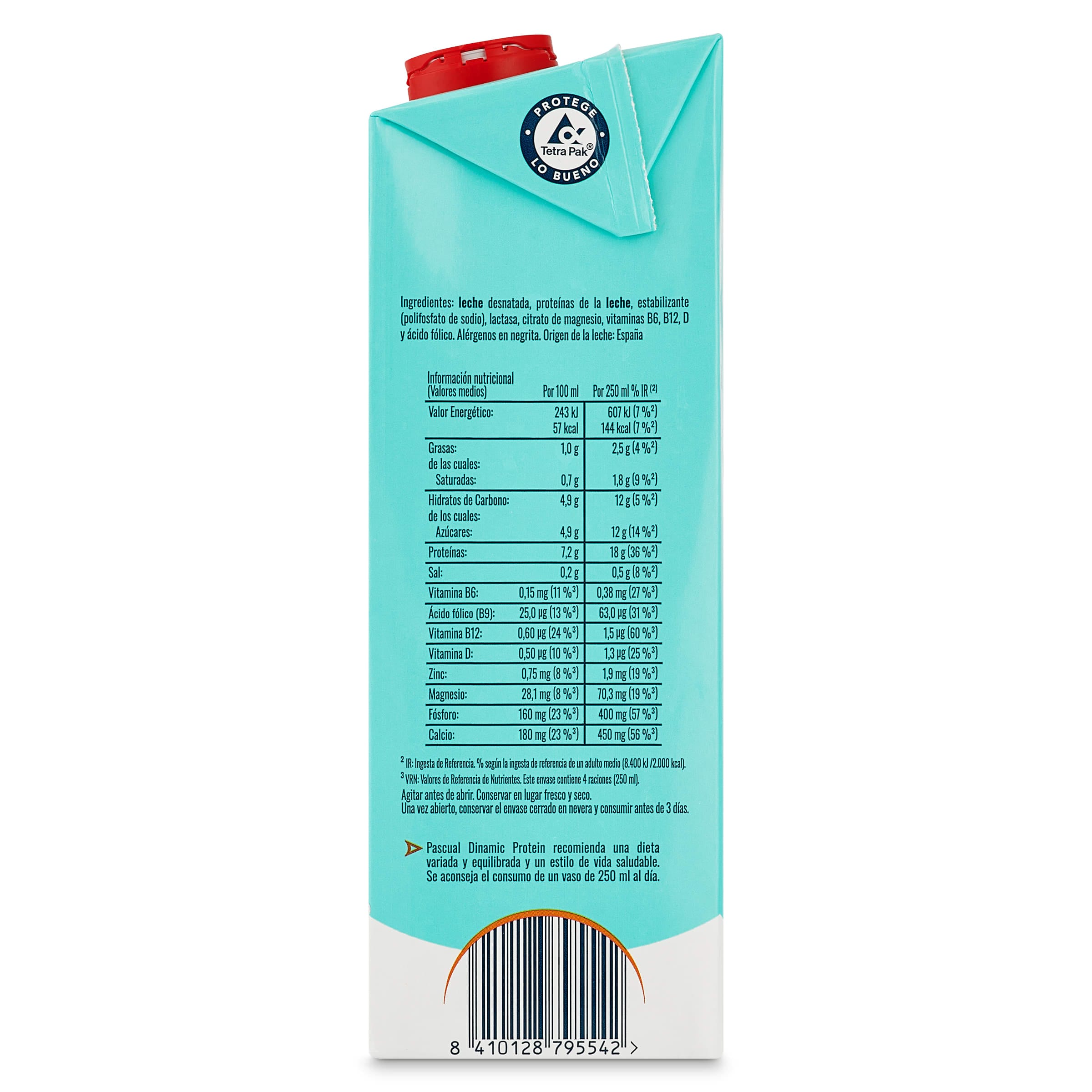 Leche desnatada sin lactosa dinamic protein Pascual 1 L