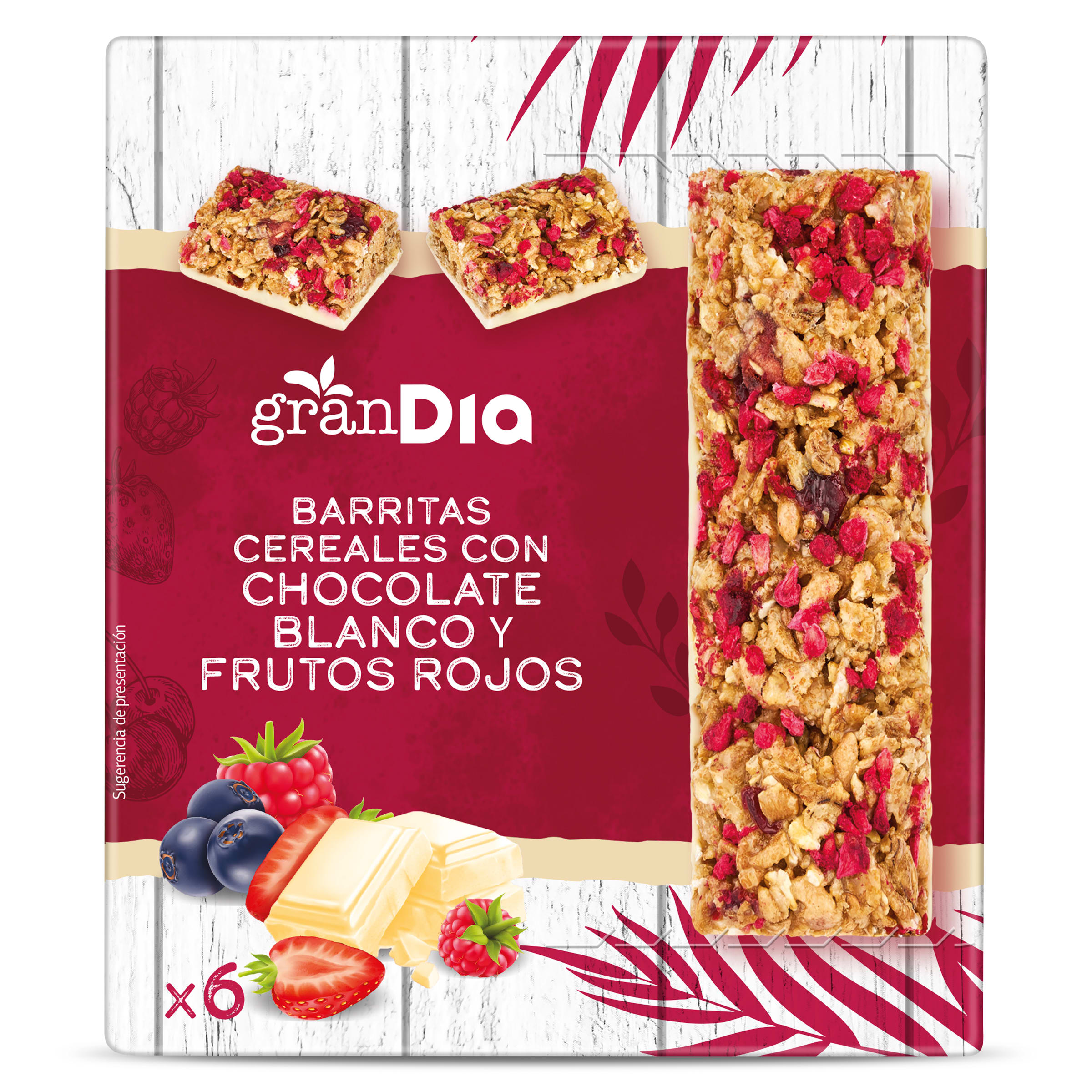 Barritas de cereales con chocolate blanco y frutos rojos Gran Dia 138 g