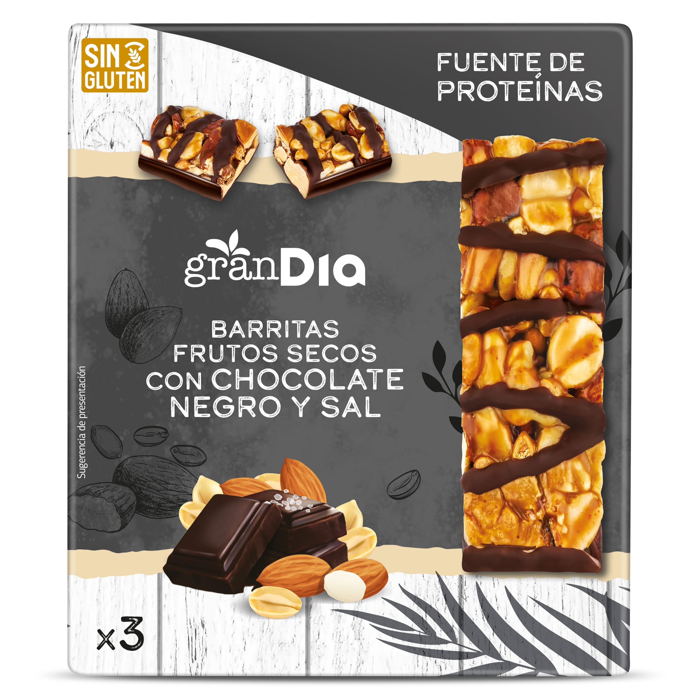 Barritas de frutos secos con chocolate y sal Gran Dia 90 g
