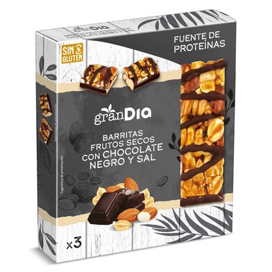 Barritas de frutos secos con chocolate y sal Gran Dia caja 90 g-0 Barritas de frutos secos con chocolate y sal Gran Dia caja 90 g-0