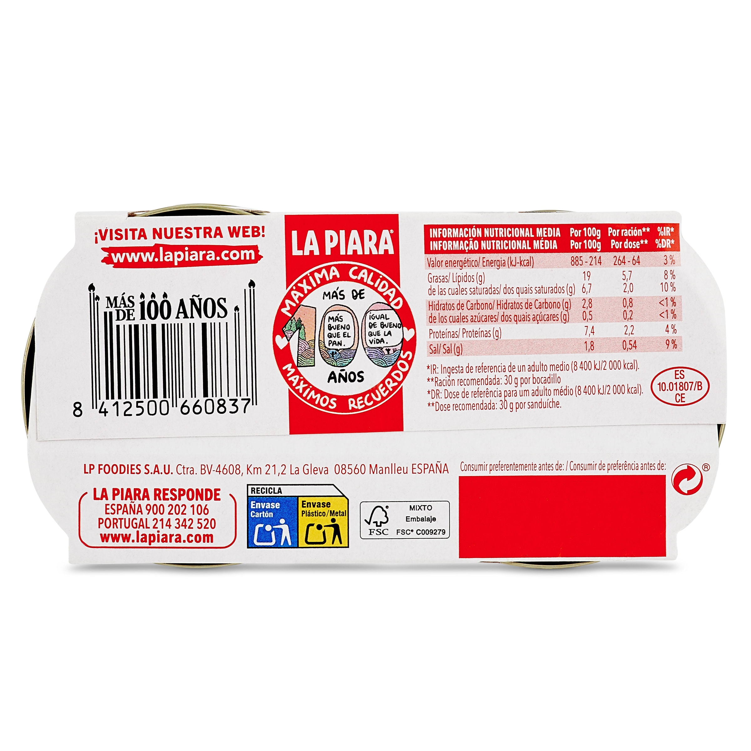 Paté clásico La piara 2 x 75 g