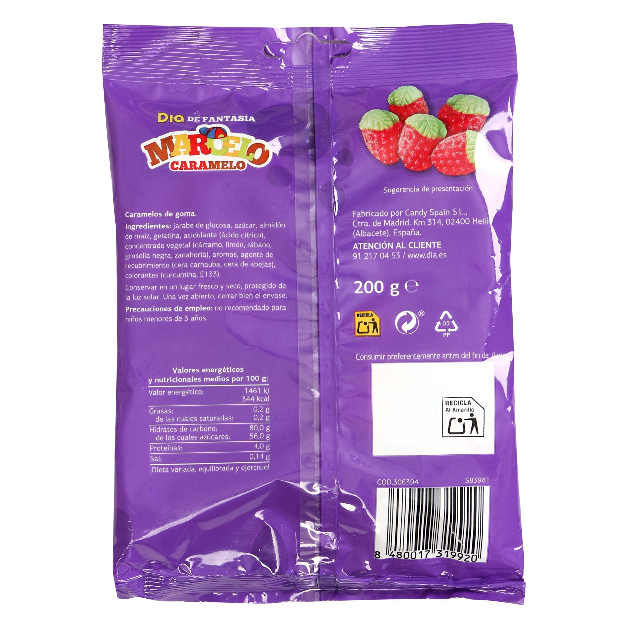 Golosinas fresas Dia Marcelo Caramelo 200 g