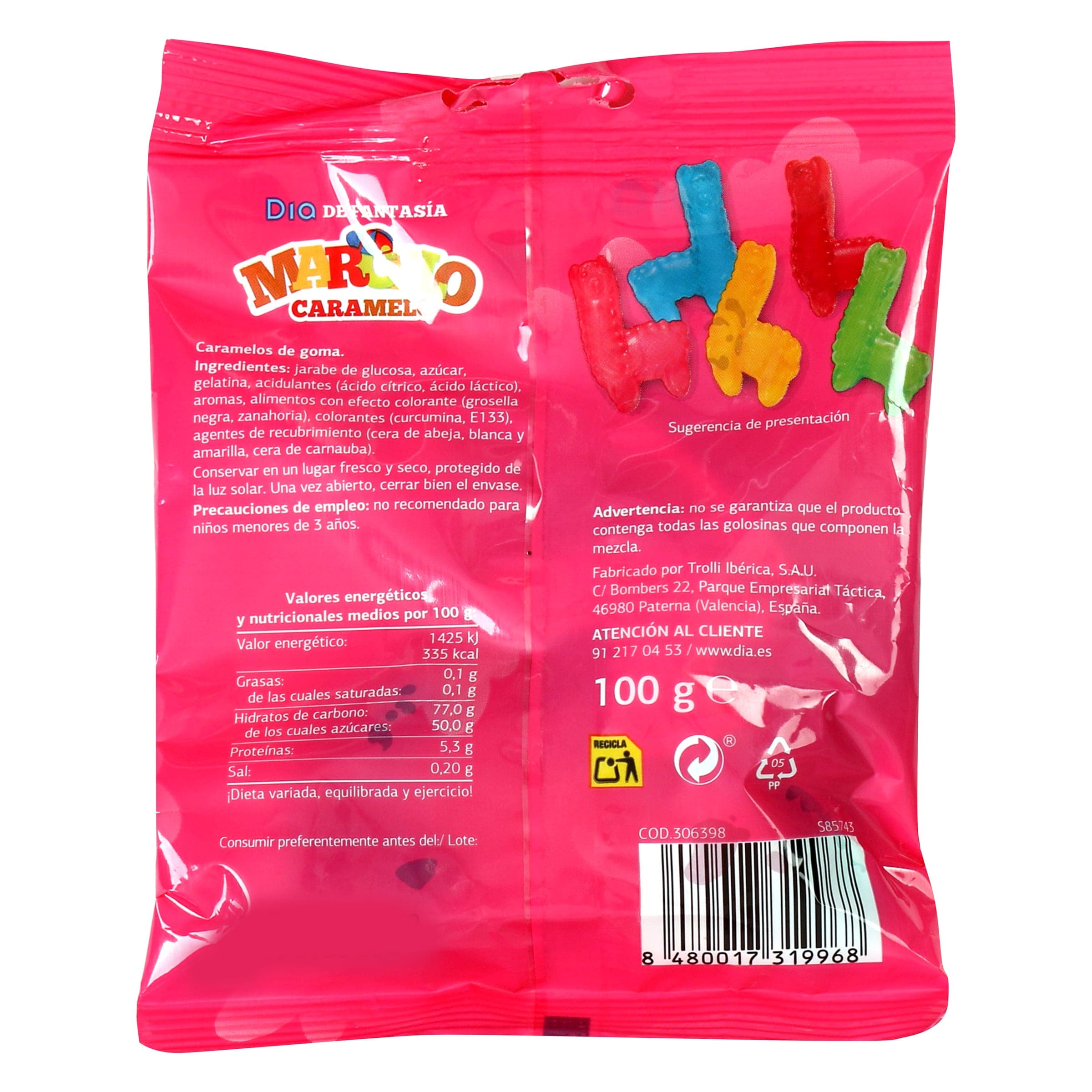 Golosinas llamas  Dia Marcelo Caramelo 100 g