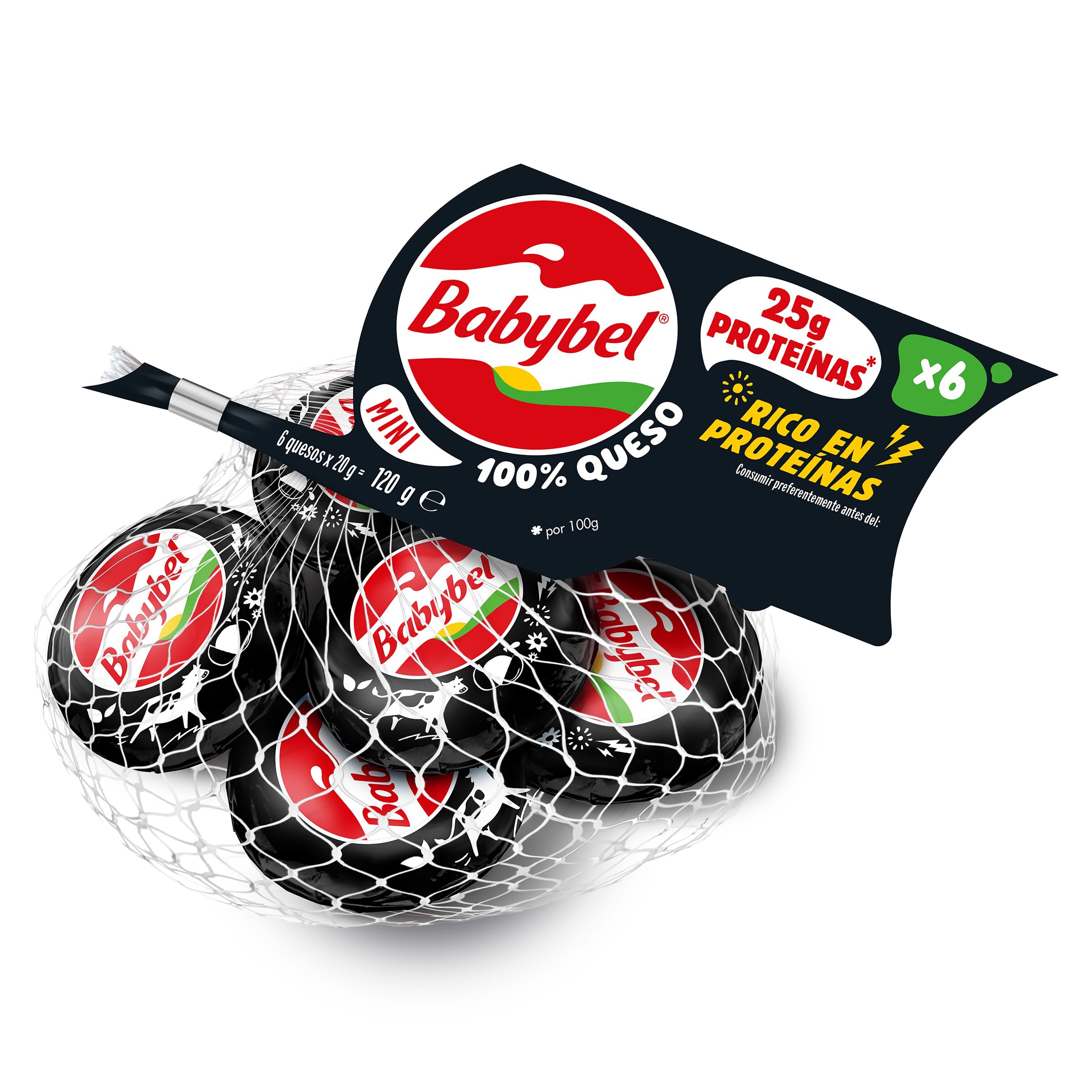Mini queso tierno rico en proteínas Babybel malla 120 g