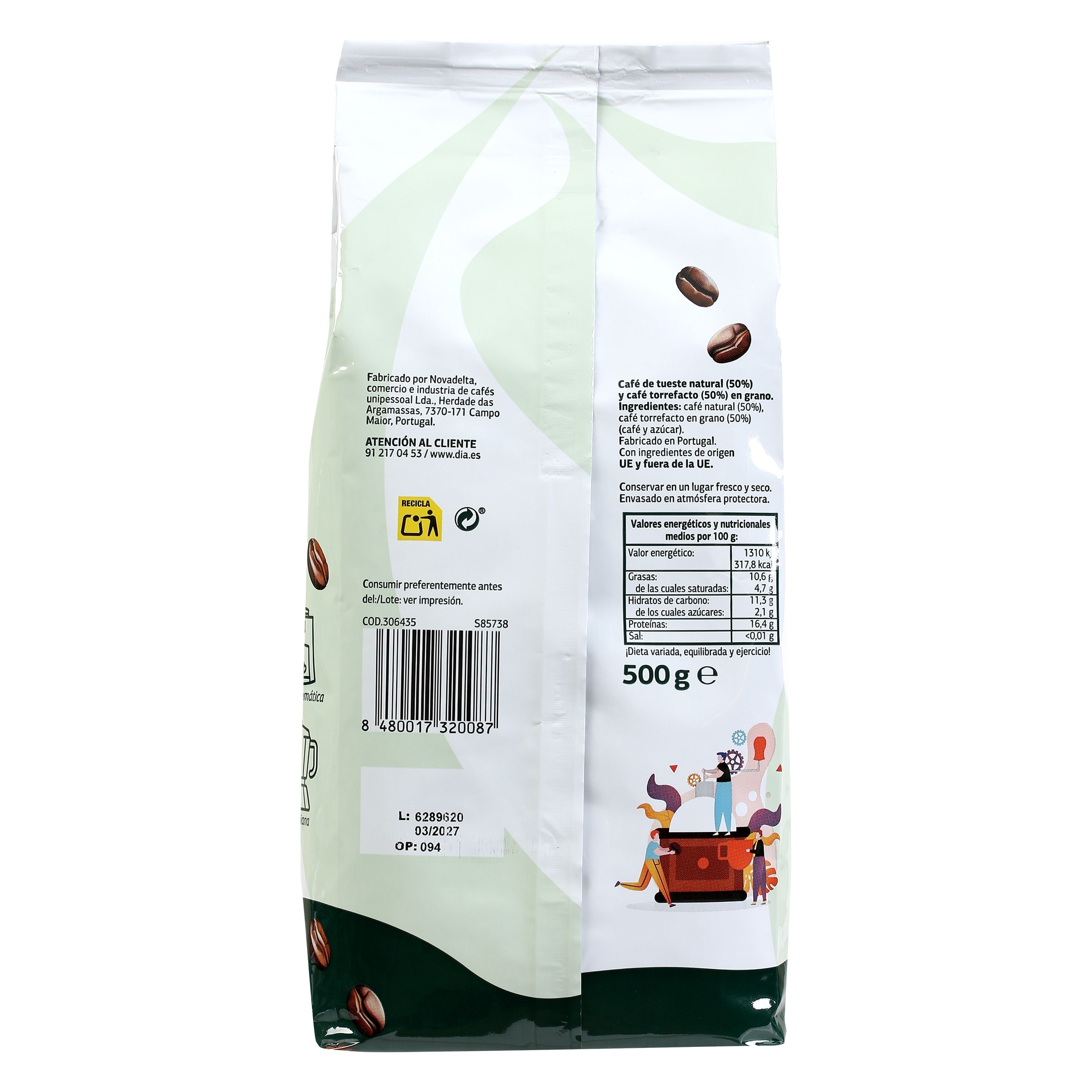 Café en grano mezcla Dia Cafetería 500 g