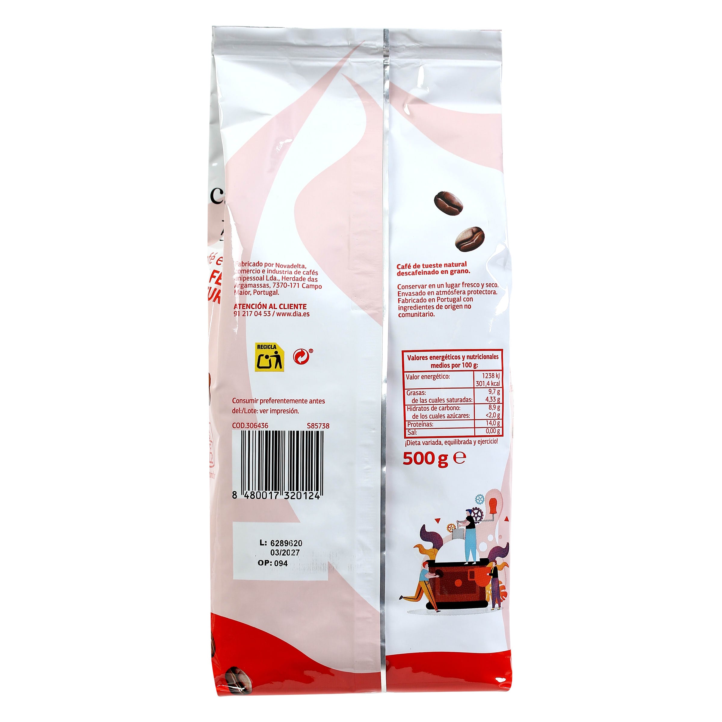 Café en grano descafeinado natural Dia Cafetería 500 g