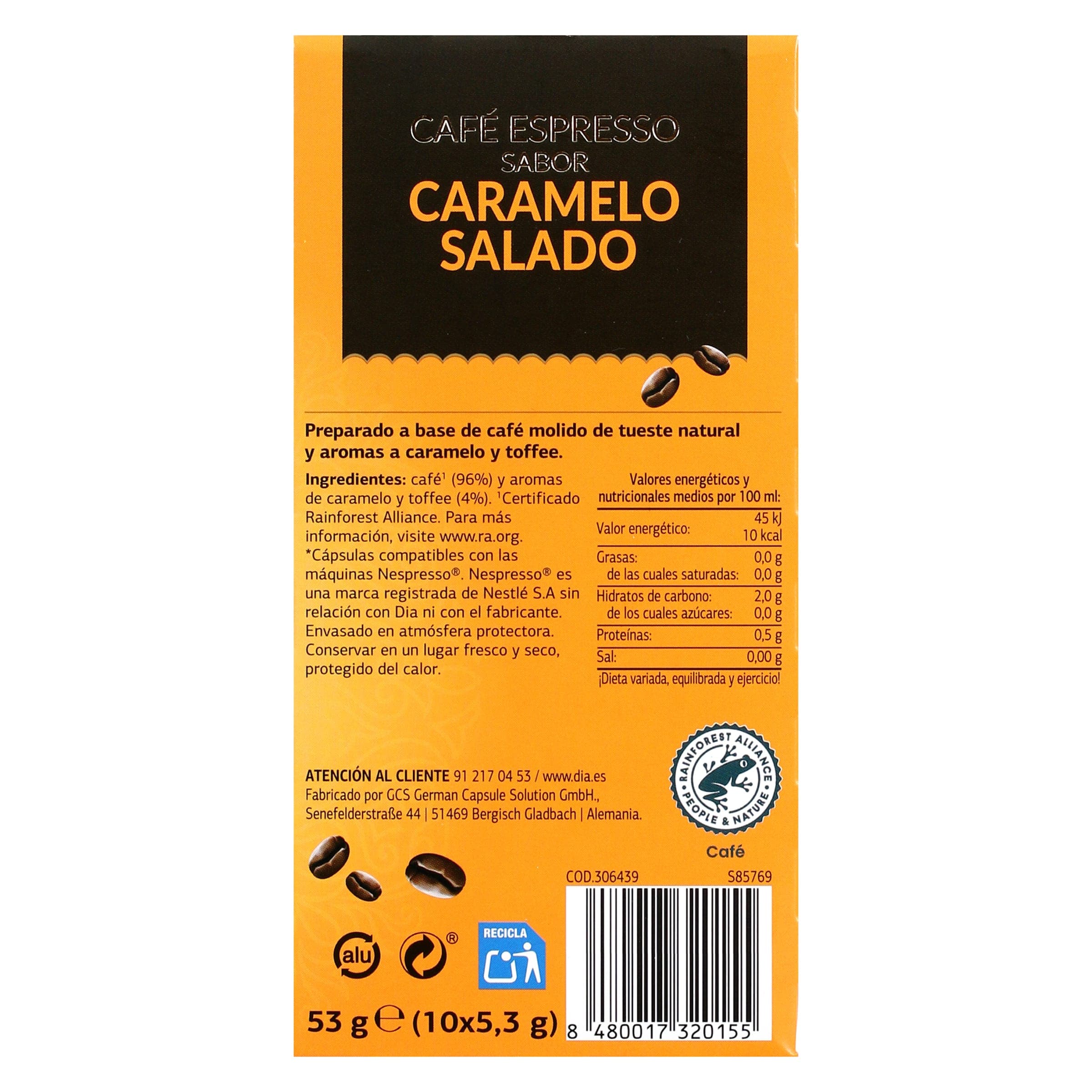 Cápsulas de café caramelo Dia Arom'arte 10 unidades