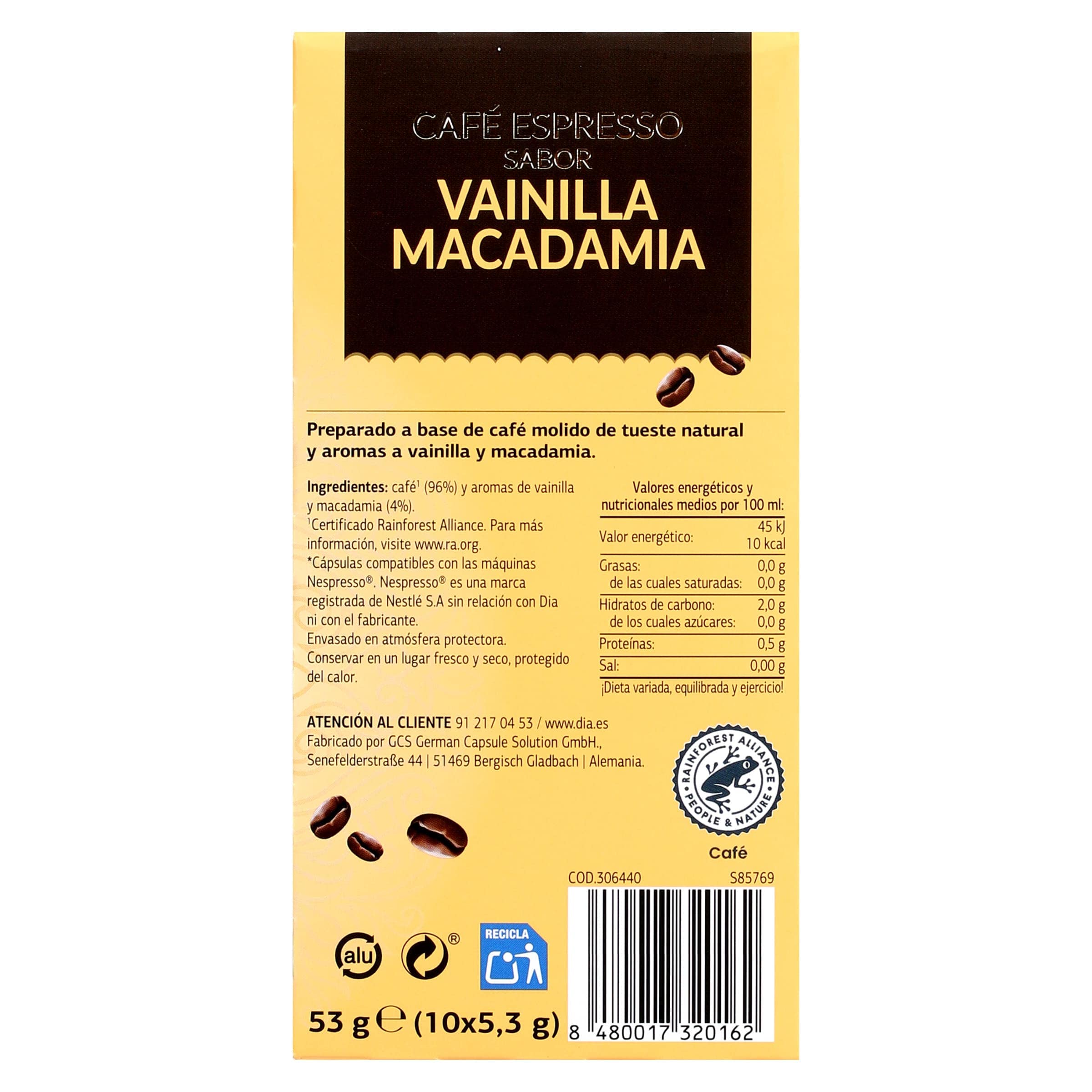 Cápsulas de café sabor vainilla & macadamia Dia Arom'arte 10 unidades