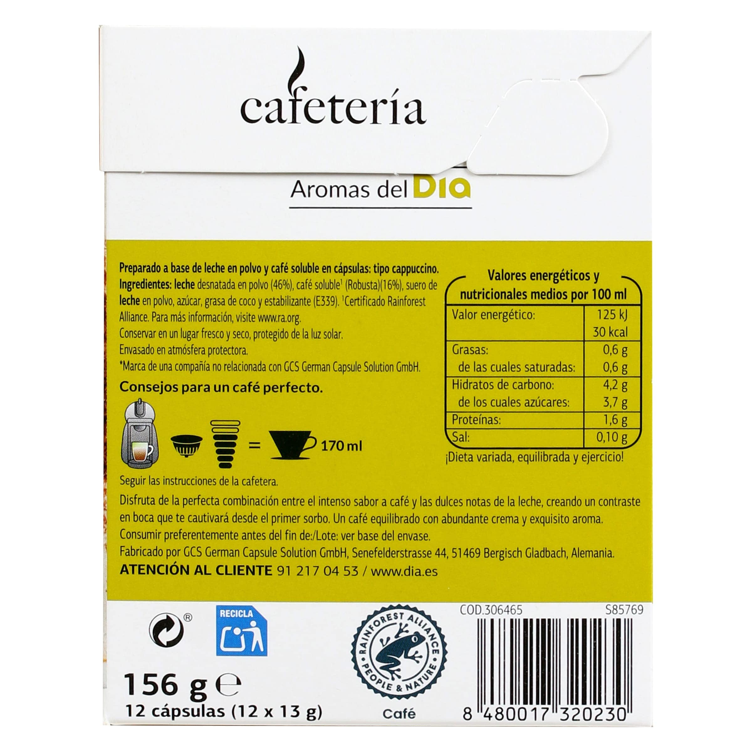 Cápsulas de café capuccino Dia Cafetería 12 unidades