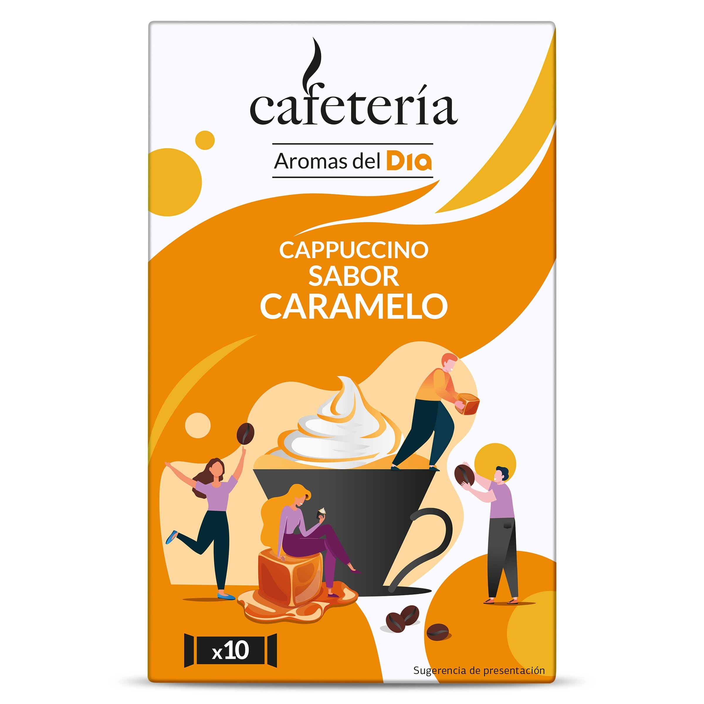 Café soluble cappuccino sabor caramelo en sobres Dia Cafetería 125 g