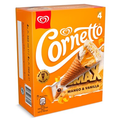 Helado cono de mango y vainilla max 4 unidades Cornetto caja 260 g-0 Helado cono de mango y vainilla max 4 unidades Cornetto caja 260 g-0