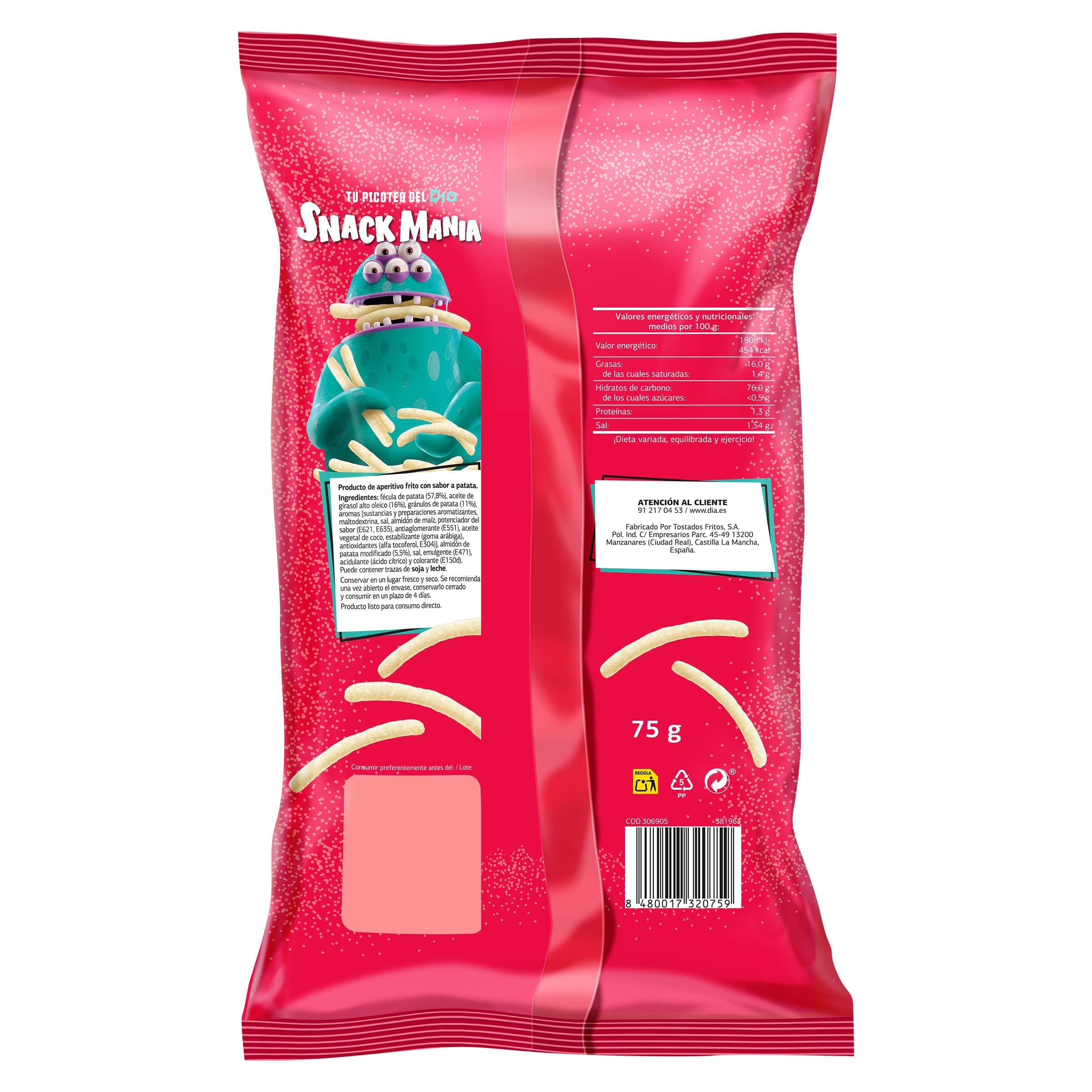 Palitos de patata Dia Snack Maniac 75 g