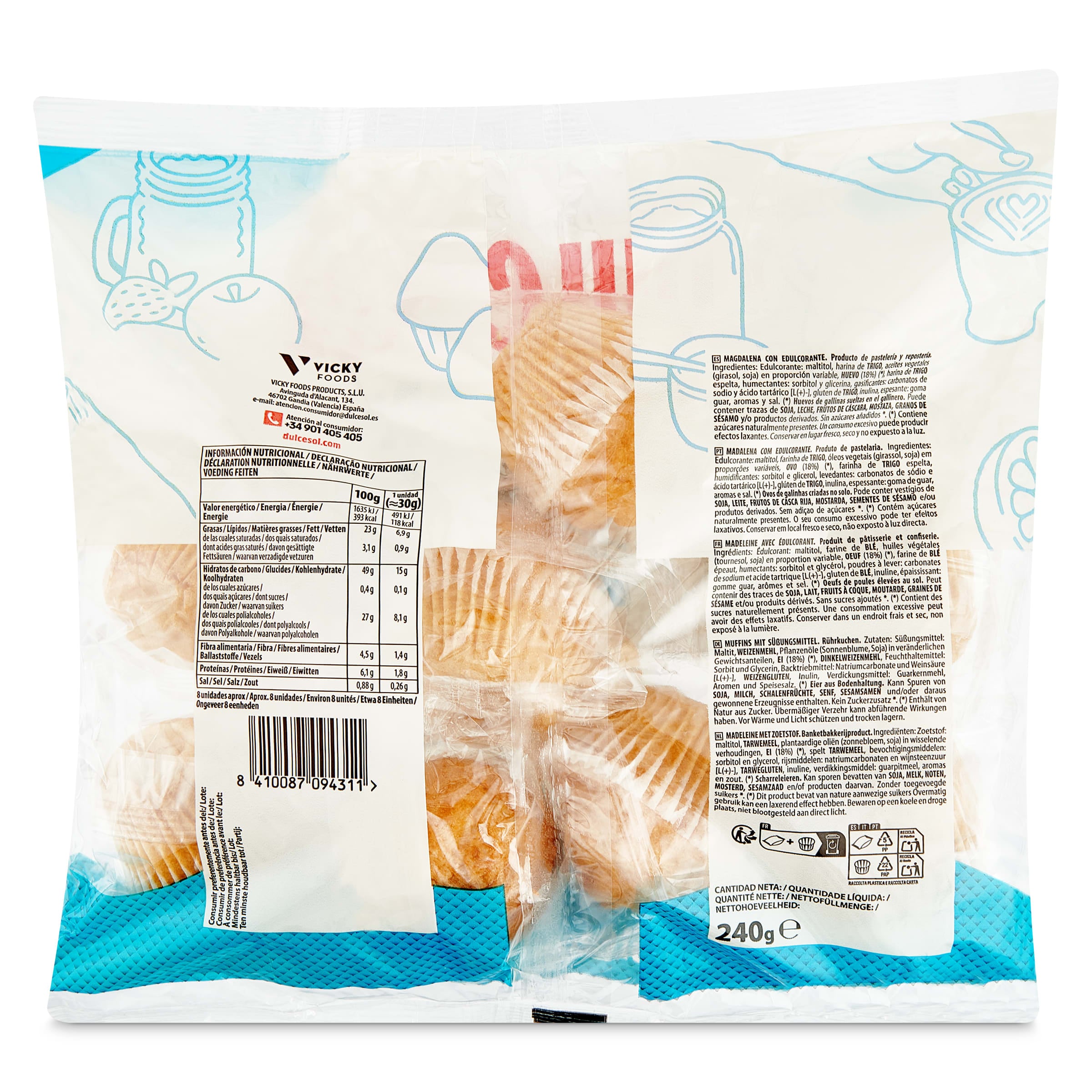 Magdalenas 0% azúcares añadidos Dulcesol 240 g
