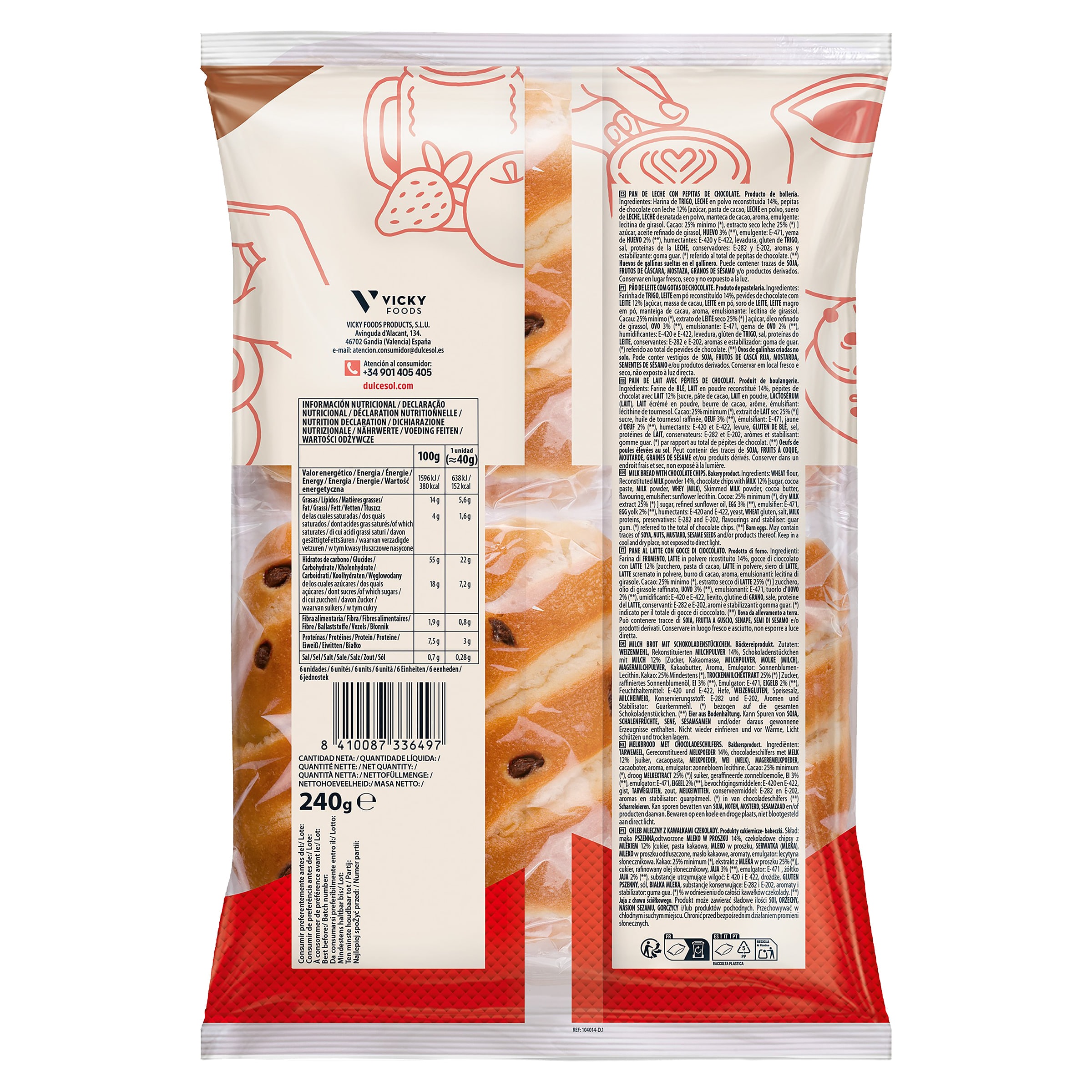 Pan de leche con pepitas de chocolate Dulcesol 240 g