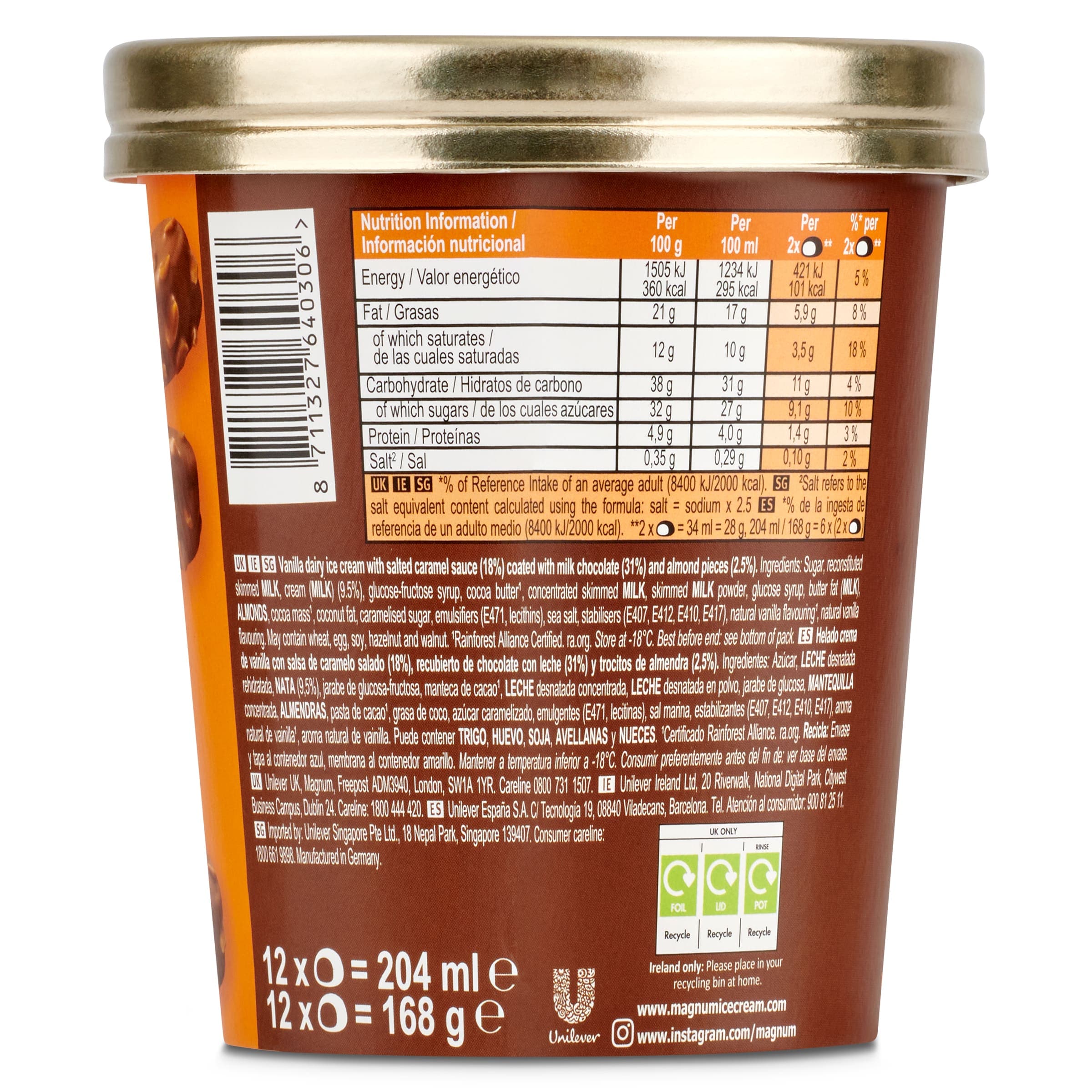 Tarrina Magnum bon bon salted caramel 12 unidades 168 g