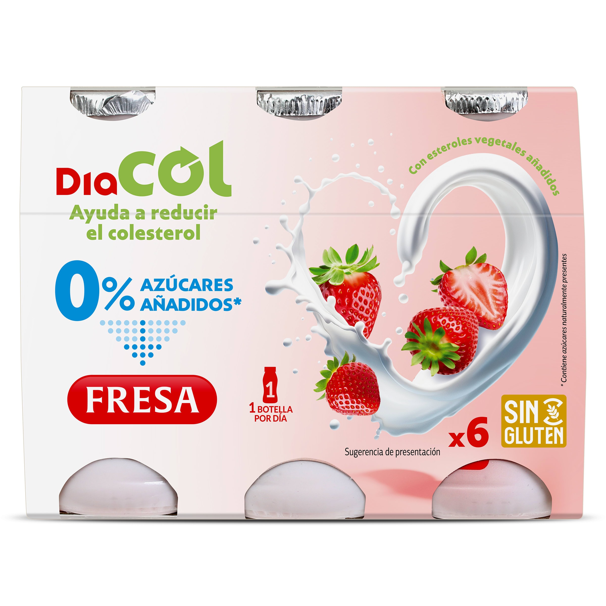 Bebida láctea de fresa 0% azúcares añadidos Diacol 6 x 100 g