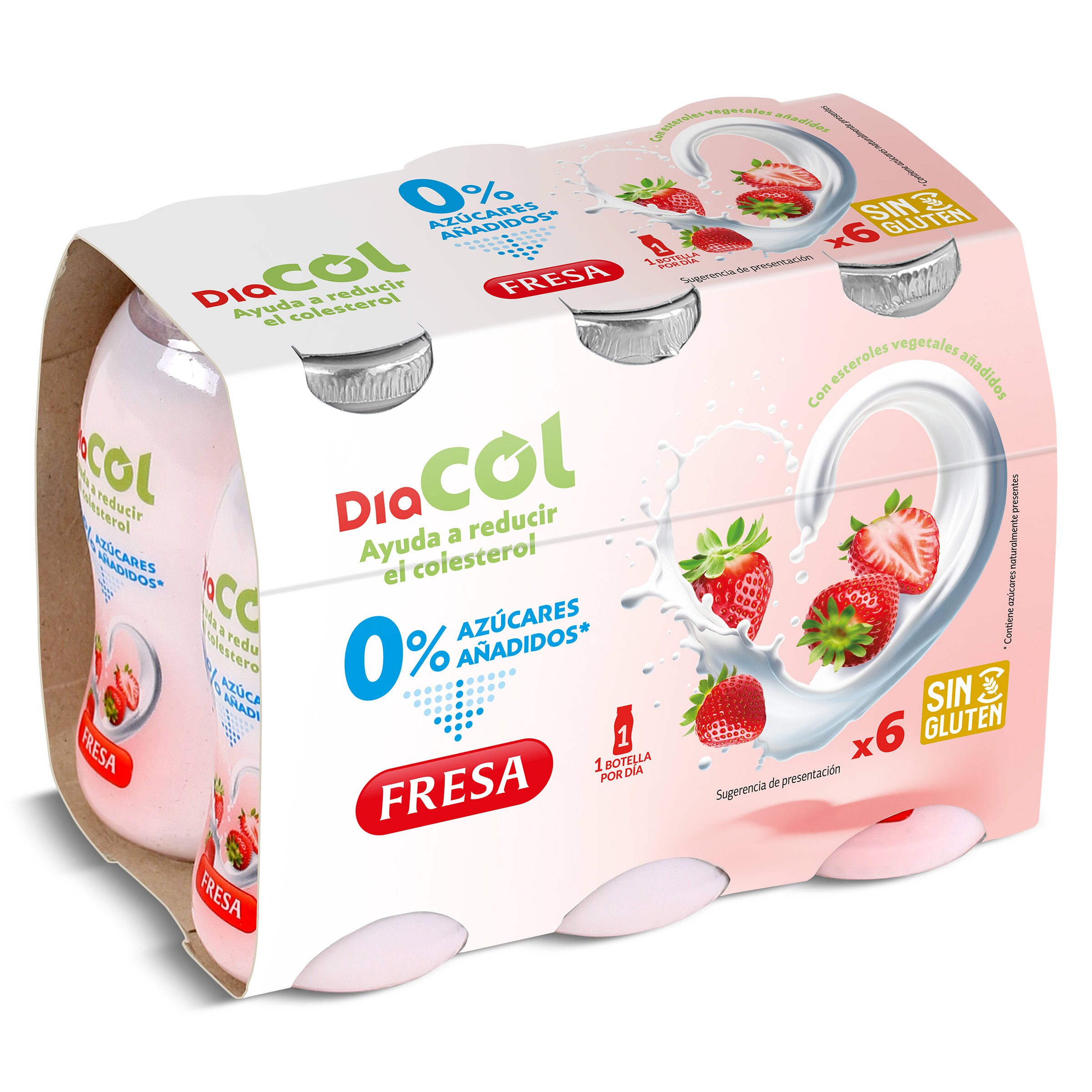 Bebida láctea de fresa 0% azúcares añadidos Diacol pack 6 x 100 g