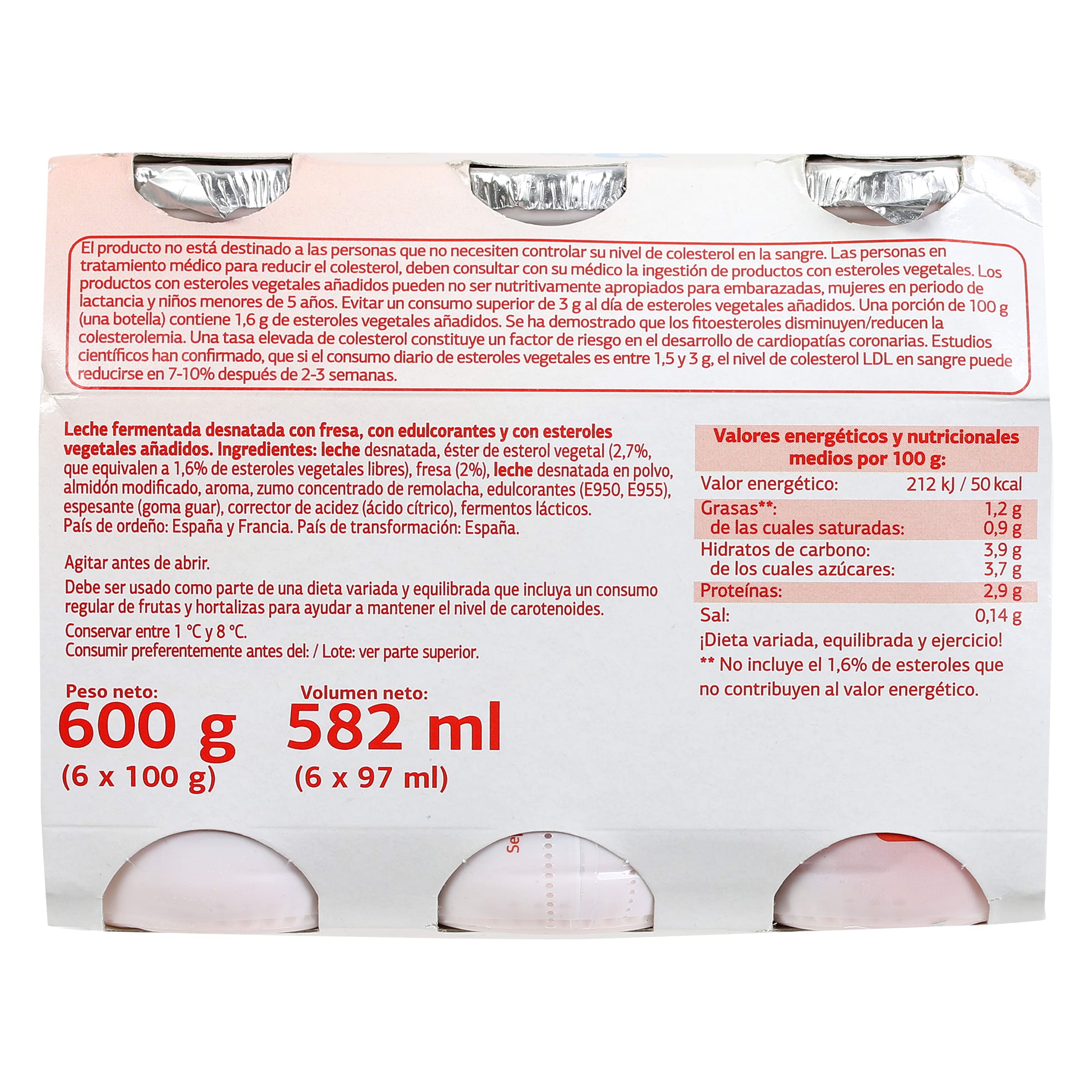 Bebida láctea de fresa 0% azúcares añadidos Diacol 6 x 100 g