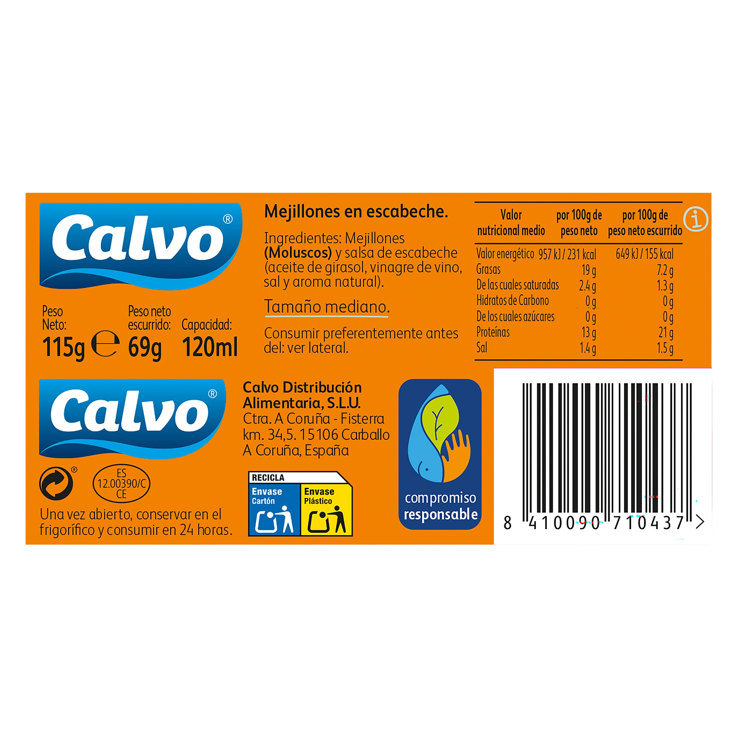 Mejillones en escabeche 8/12 piezas Calvo 69 g