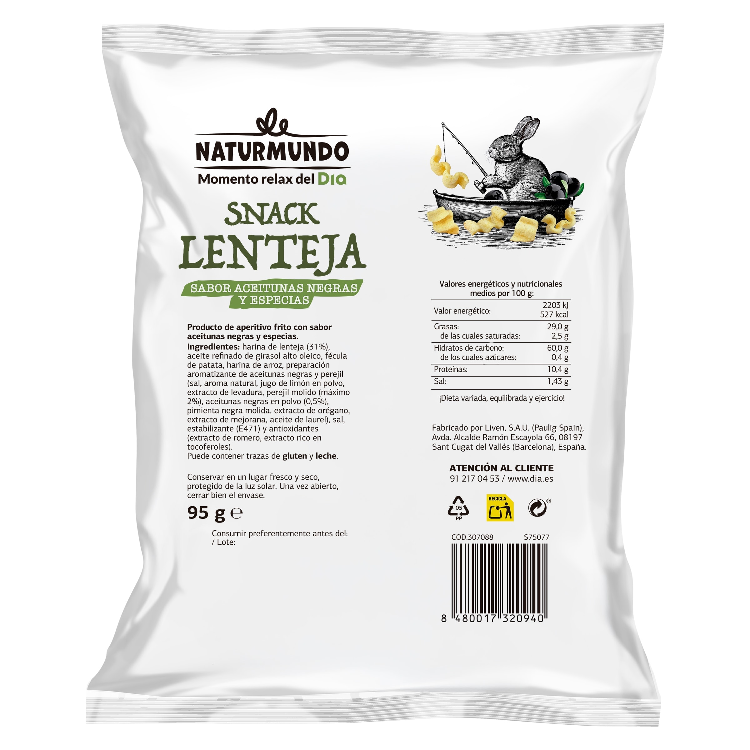Snack de lenteja sabor aceituna negra y especias Dia Naturmundo 95 g