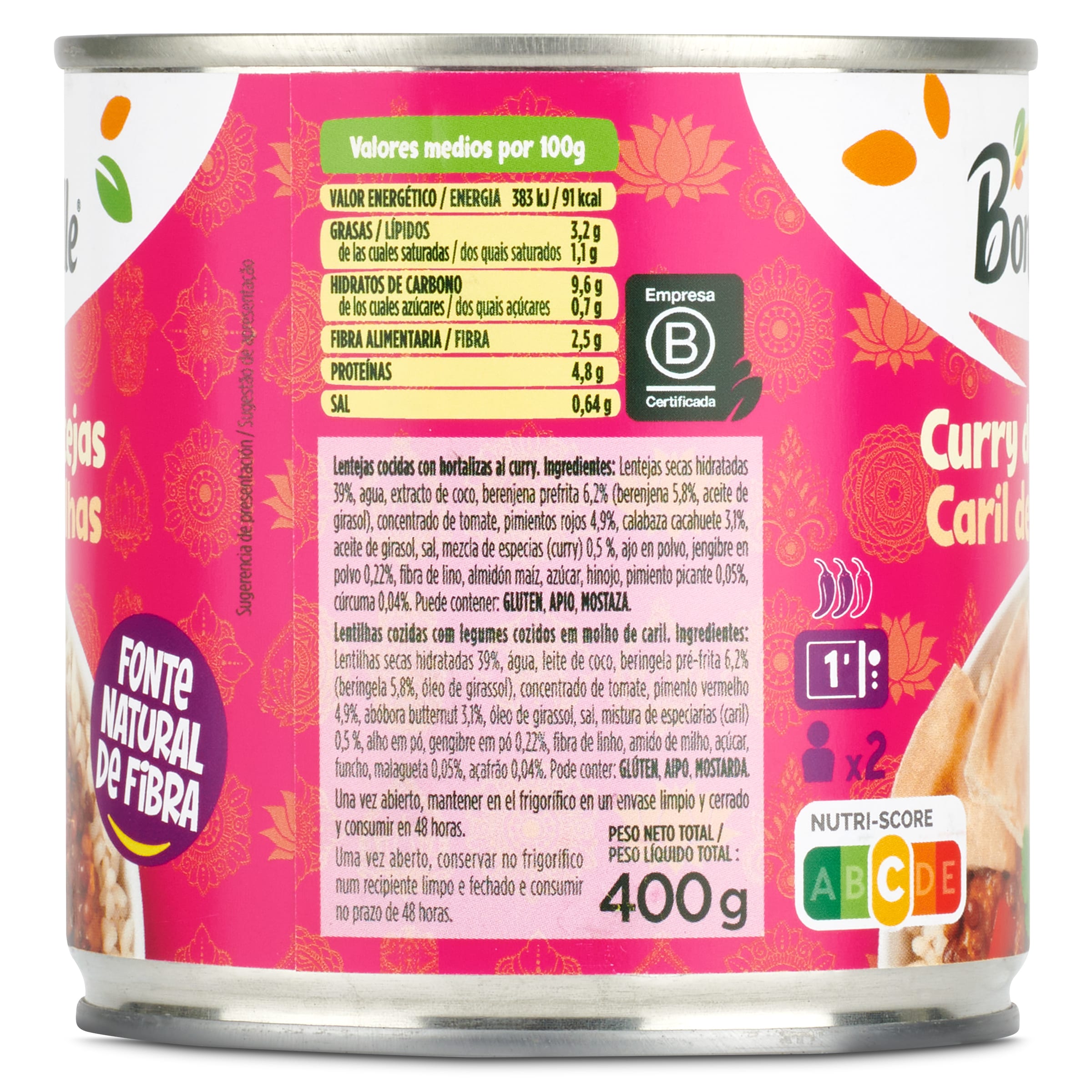Curry de lentejas Bonduelle 400 g
