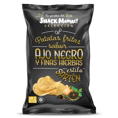 Patatas fritas a la sartén ajo negro y finas hierbas Snack Maniac de Dia bolsa 130 g-0 Patatas fritas a la sartén ajo negro y finas hierbas Snack Maniac de Dia bolsa 130 g-0