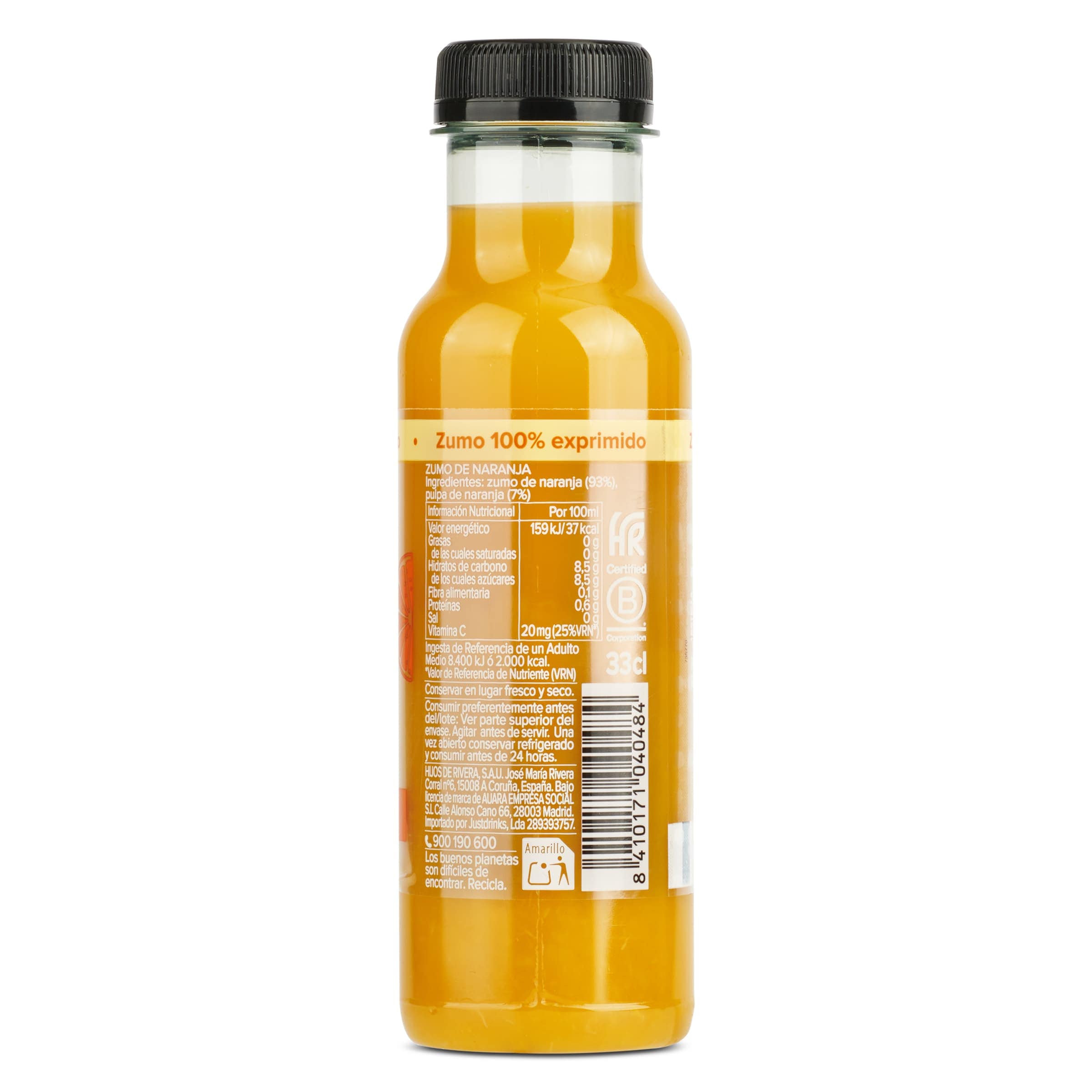 Zumo de naranja 100% exprimido Auara 330 ml
