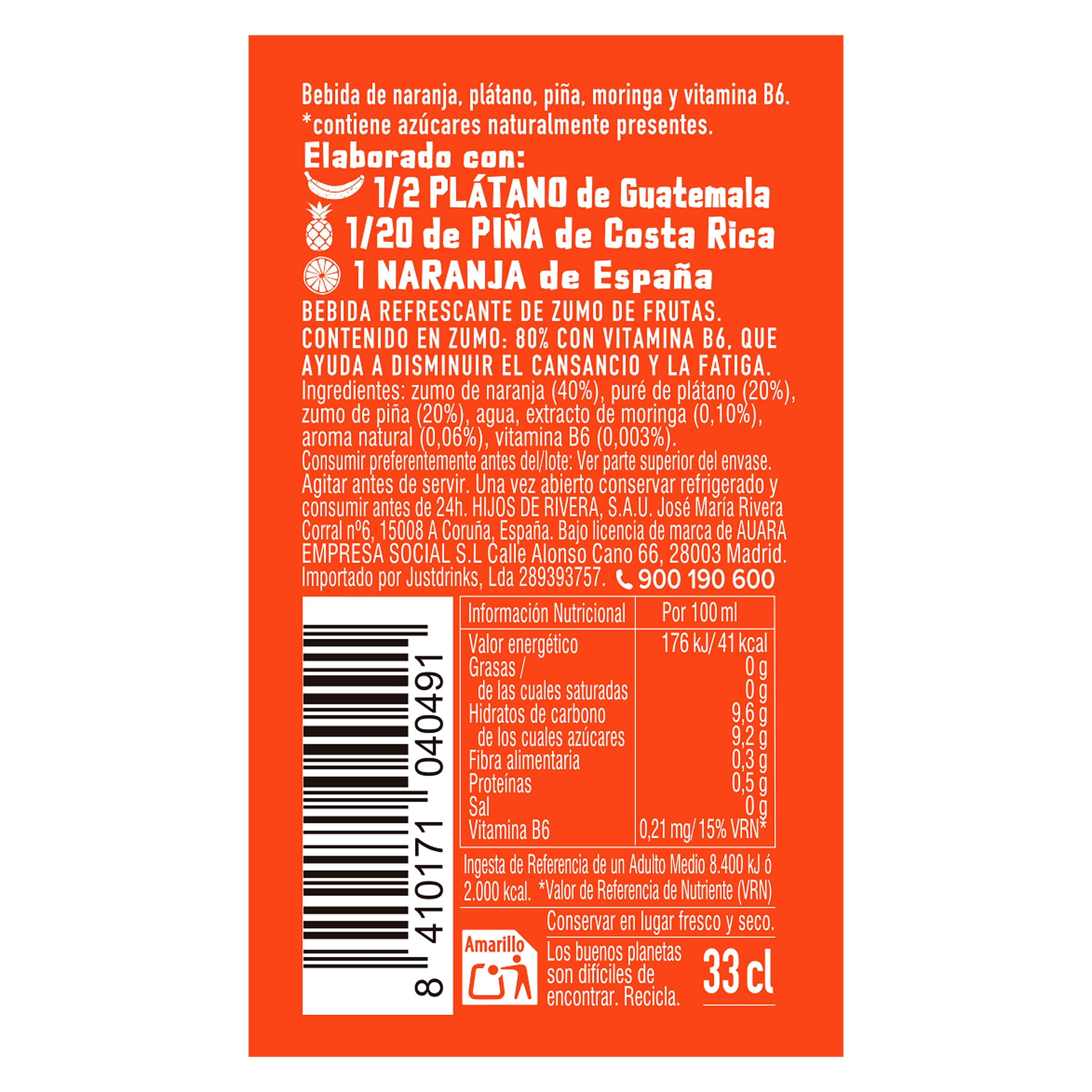 Bebida de zumo energía Auara 330 ml