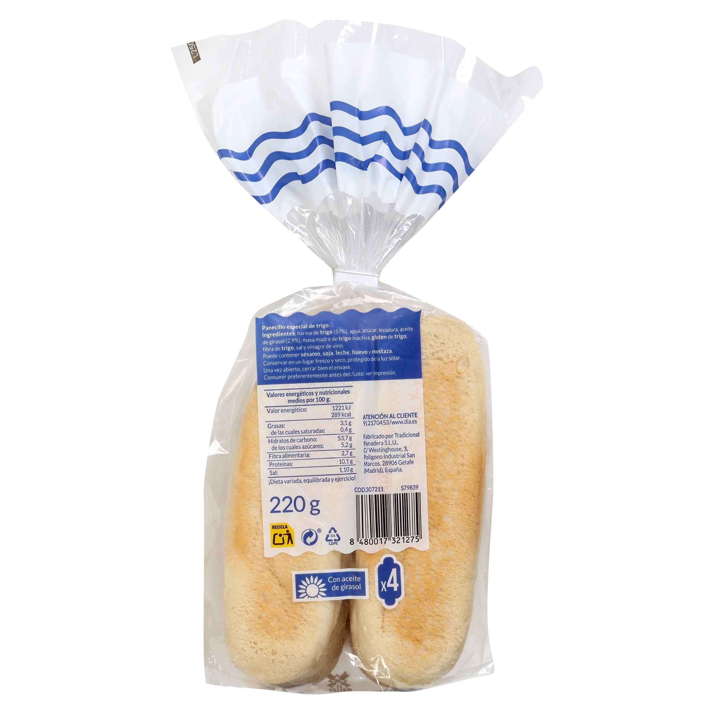 Pan hot dog El Molino de Dia 220 g