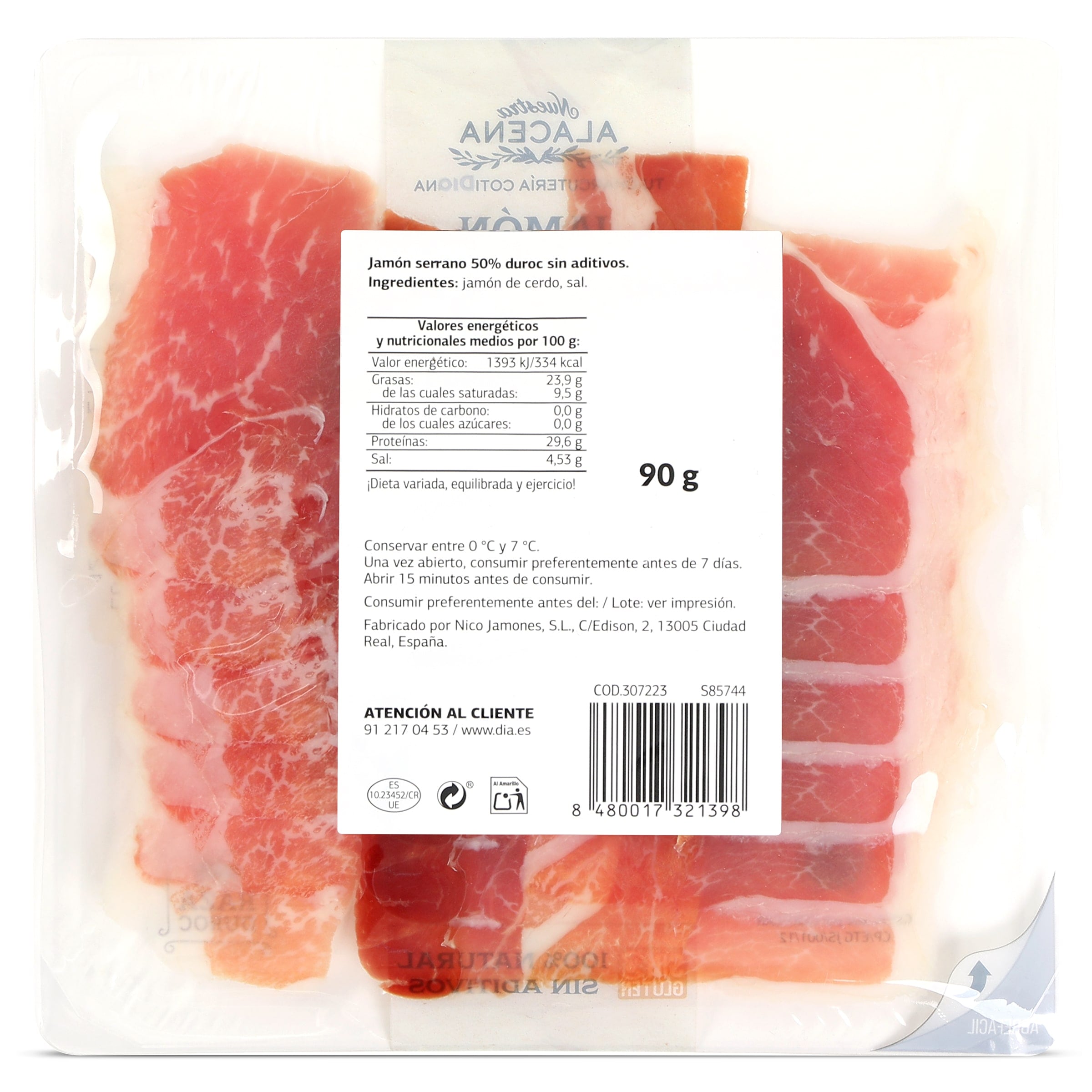 Jamón serrano 50% Duroc Dia Nuestra Alacena 90 g