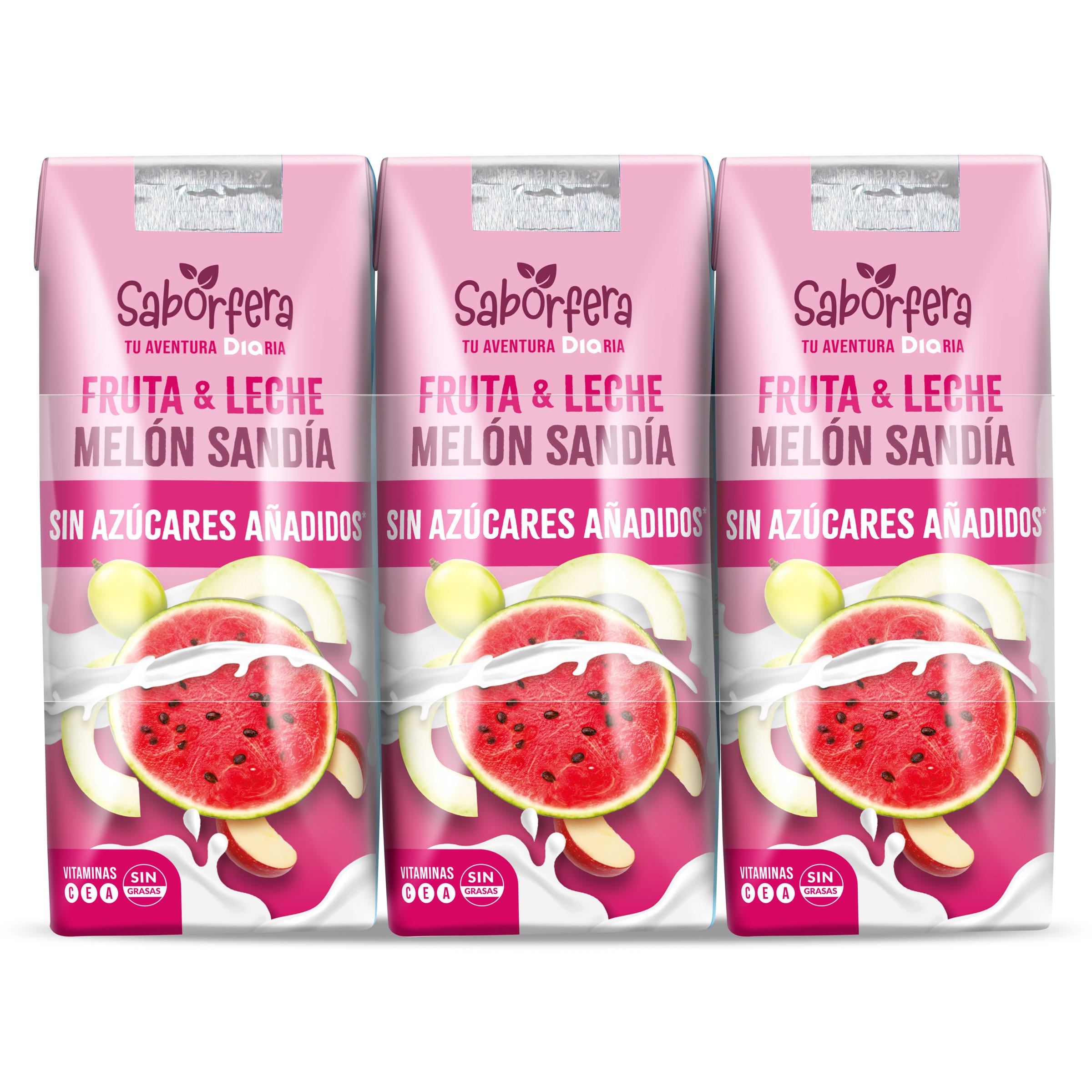 Bebida de fruta y leche de melón y sandía sin azúcares añadidos Dia Saborfera pack 3 x 330 ml
