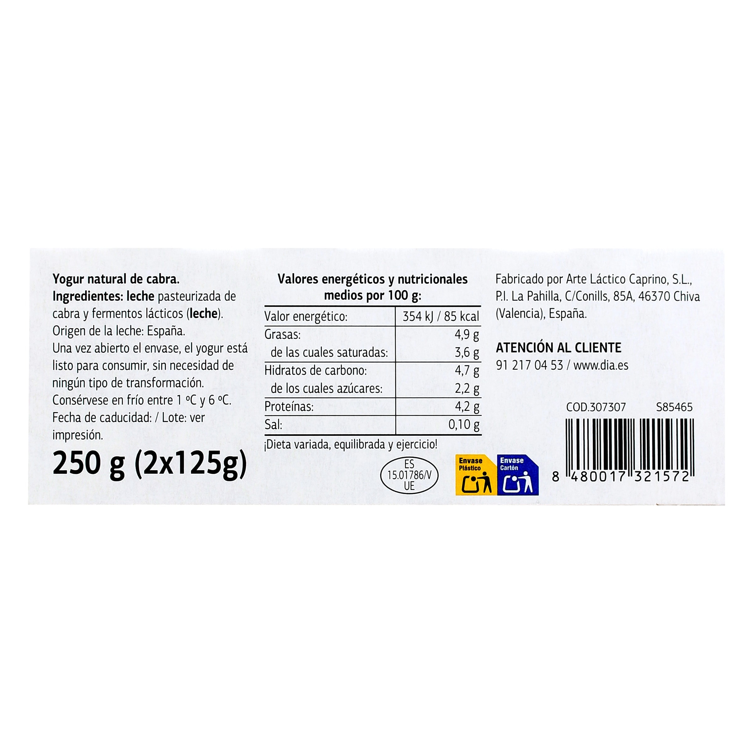 Yogur natural de cabra Dia Láctea 2 x 125 g