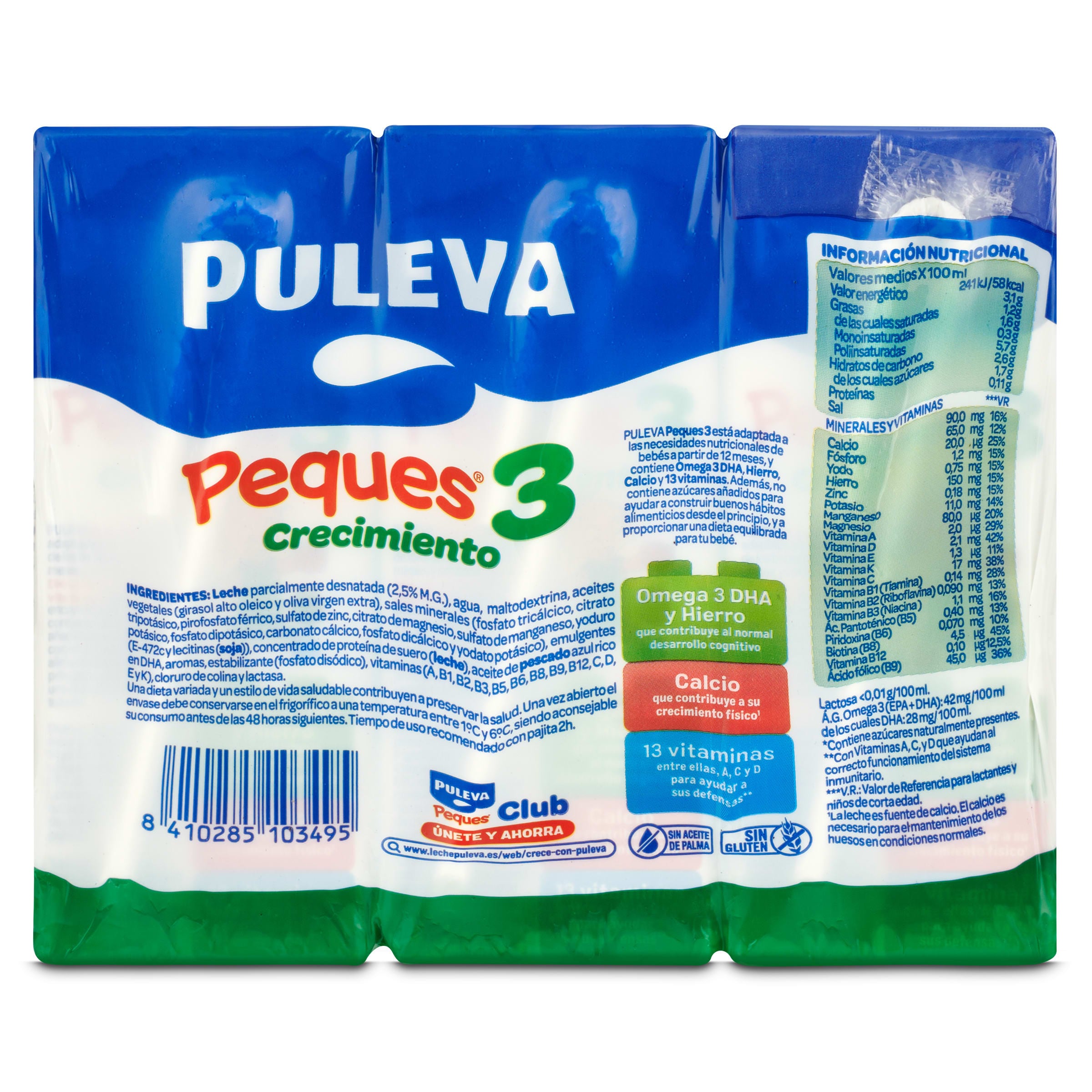 Preparado lácteo infantil de crecimiento Peques 3 Puleva 3 x 200 ml