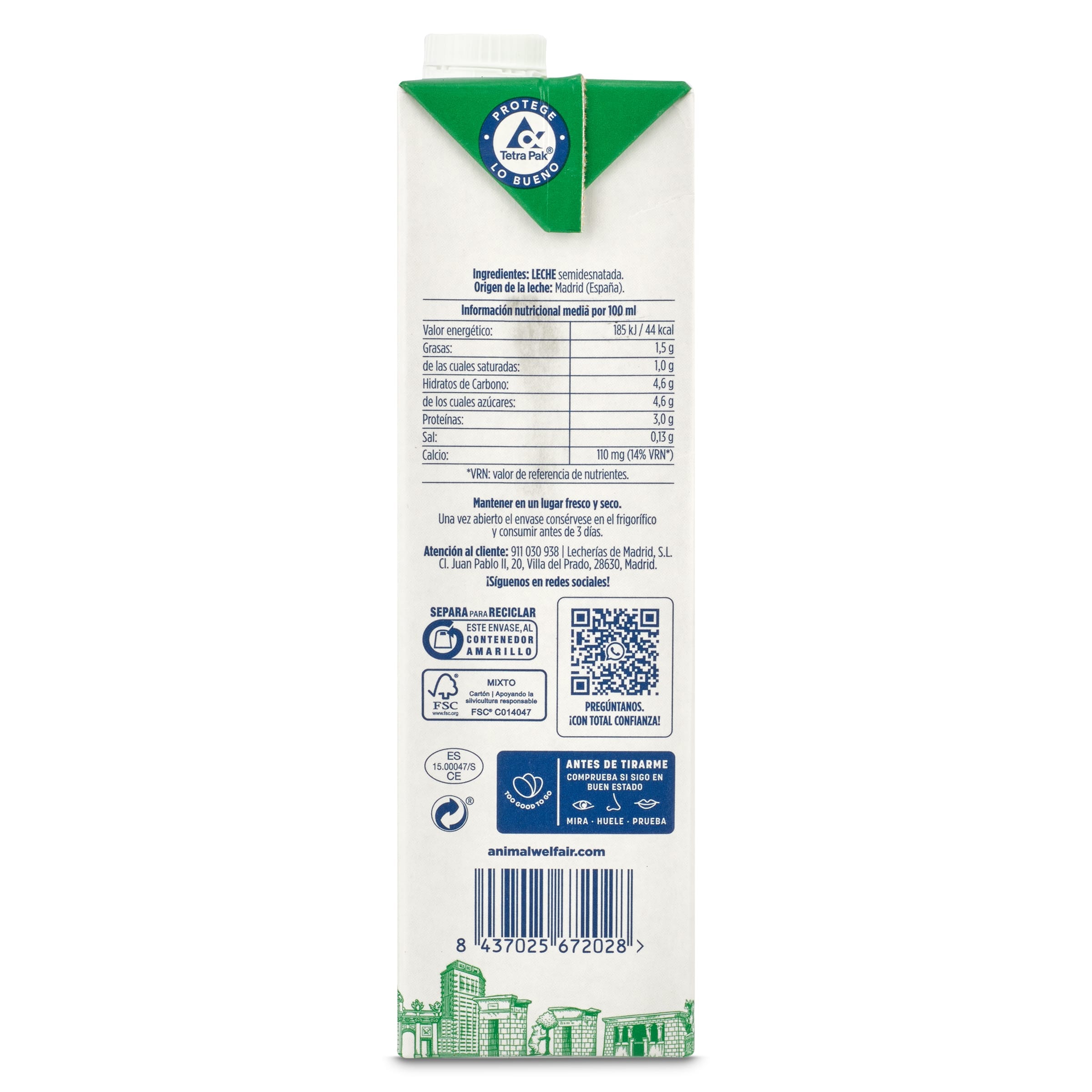 Leche semidesnatada Madriz 1 L